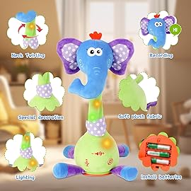 LUKETURE Dancing Talking Elephant Plush, Interactive Stuffed Animal Toy, Musical Plush with Record & Repeat, Sings 10 Songs, LED Lights