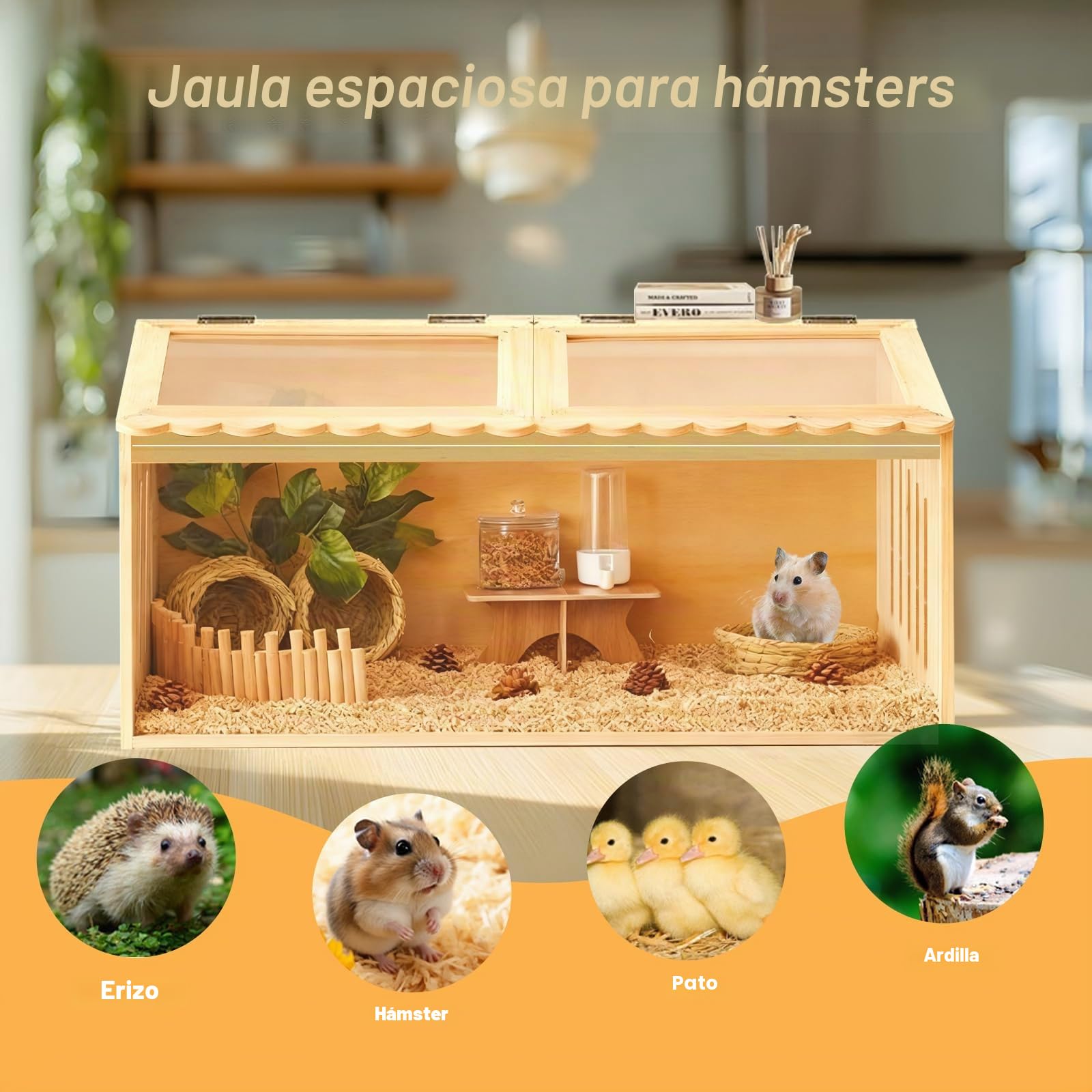 Jaula de Madera para hámster, Jaula Grande para hámster con Parte Superior Que se Puede Abrir, 80 x 40 x 40 cm, jaulas Transparente para Enano, para al Aire Libre