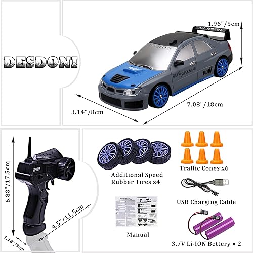 Miniatura 6 de Auto de control remoto RC Drift Car 2.4GHz Escala 124 4WD 15KMH Modelo de vehículo de alta velocidad con luces LED Neumático de Derrape Coche de