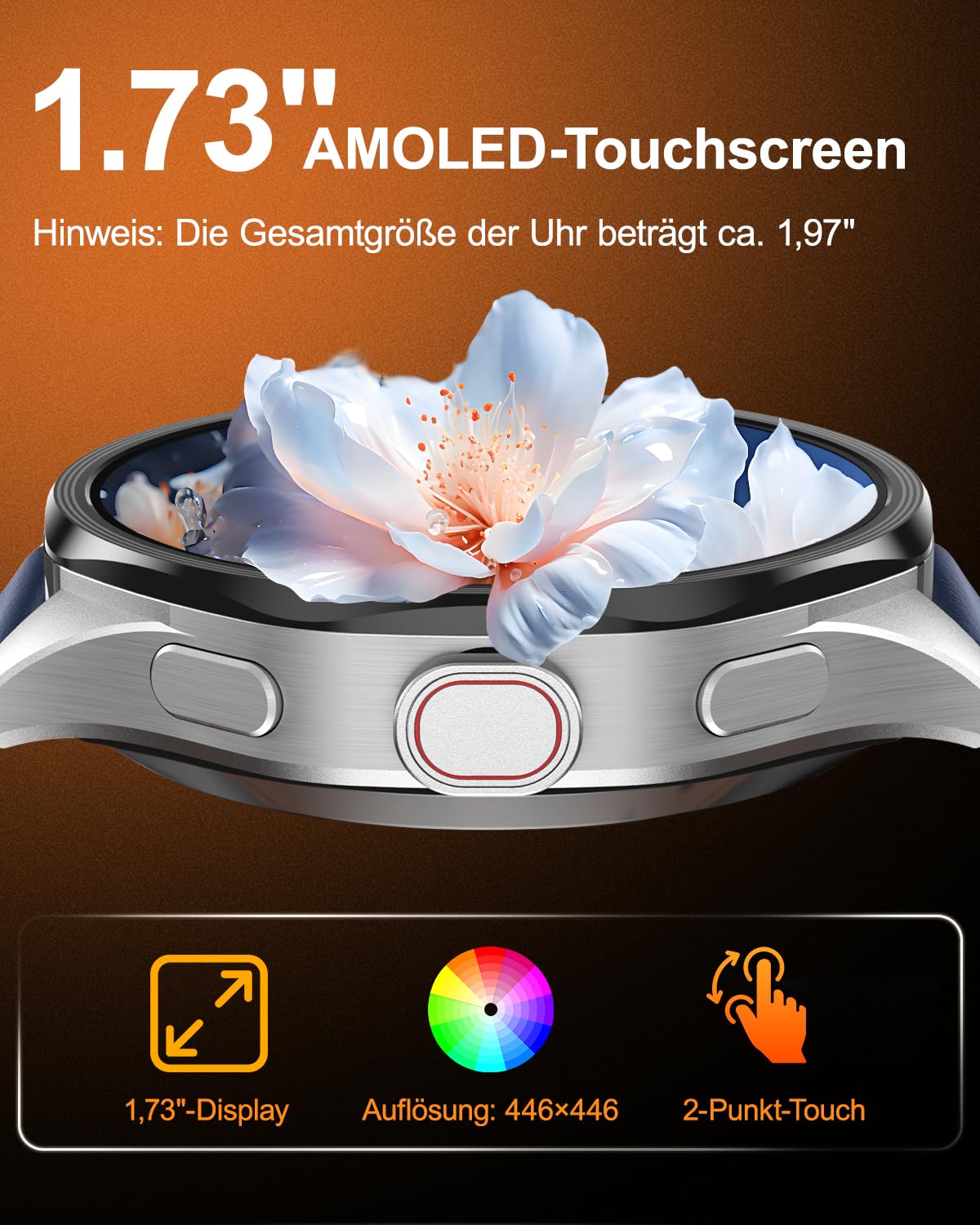Smartwatch mit SIM-Steckplatz & 180° Drehbarer Kamera,1,73" HD-Touchscreen Android-Smartwatch,entsperrtes 4G GSM für Eigenständige Anrufe,GPS,Herzfrequenz Fitnessuhr,800mAh,3GB RAM+32GB ROM,Silber