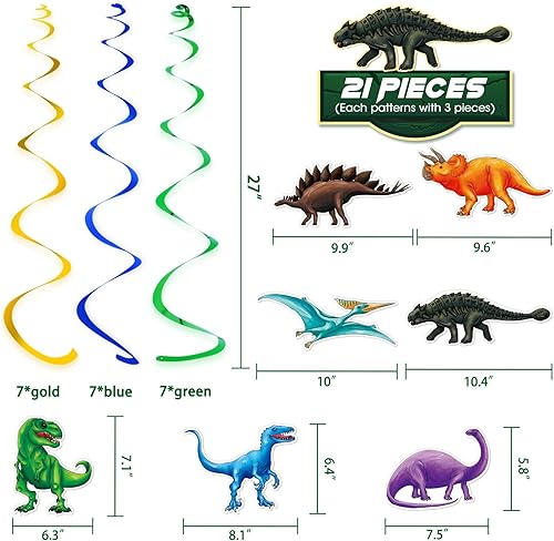 Miniatura 30 de Remolino colgante para fiesta de dinosaurios para niñas, 20 piezas, decoraciones de fiesta de cumpleaños de dinosaurios para niños, baby shower