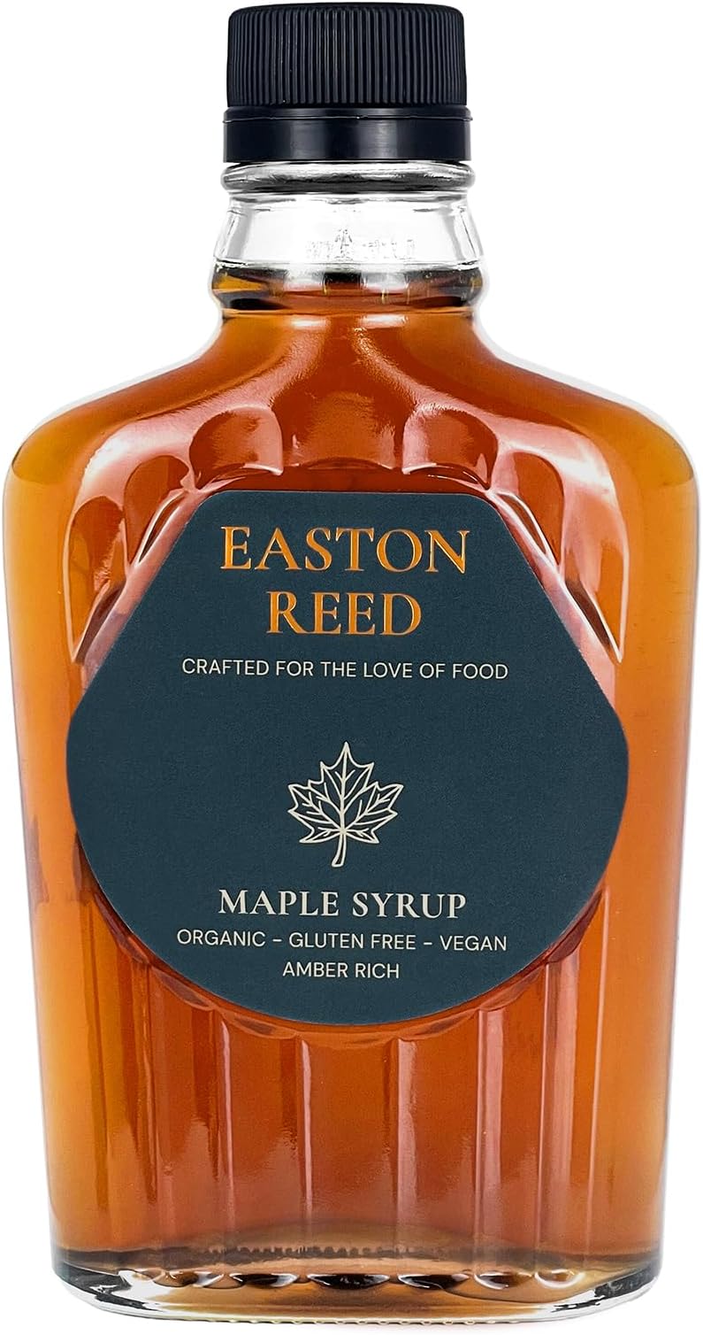 Easton Reed Organic Maple Syrup Grade A, Amber Rich Taste, 100% Pure Canadian Syrup from Québec, Vegan Natural Sweetener for Pancakes, Baking & Glazing, Glass Bottle 250ml (Traditional Harvest)