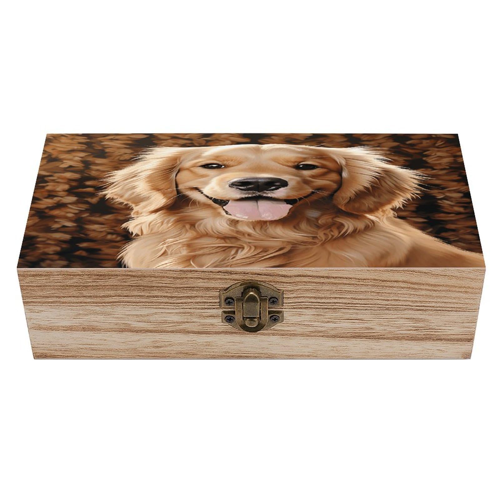 asbwuo Cute Golden Retriever Wood Keepsake Box Wooden Box with Hinged Lid