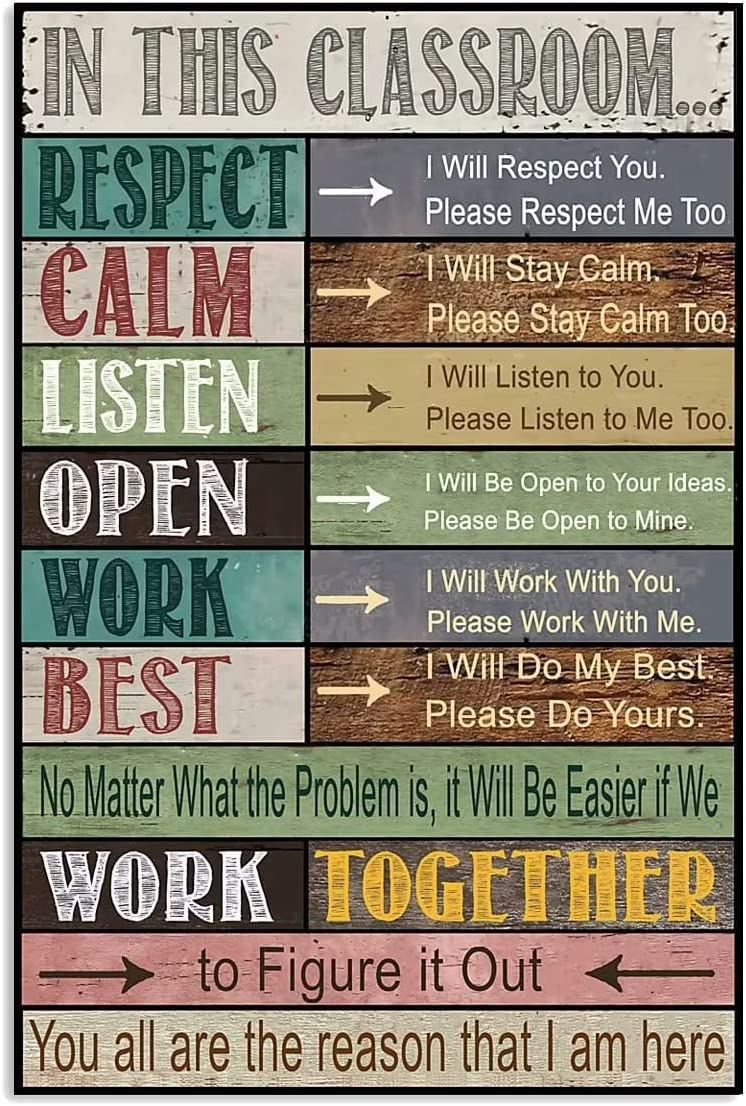 rayprint In This Classroom Metal Tin Sign Work Together Retro Poster Plaque for Home Classroom Wall Decor Poster Painting 12x16 Inch