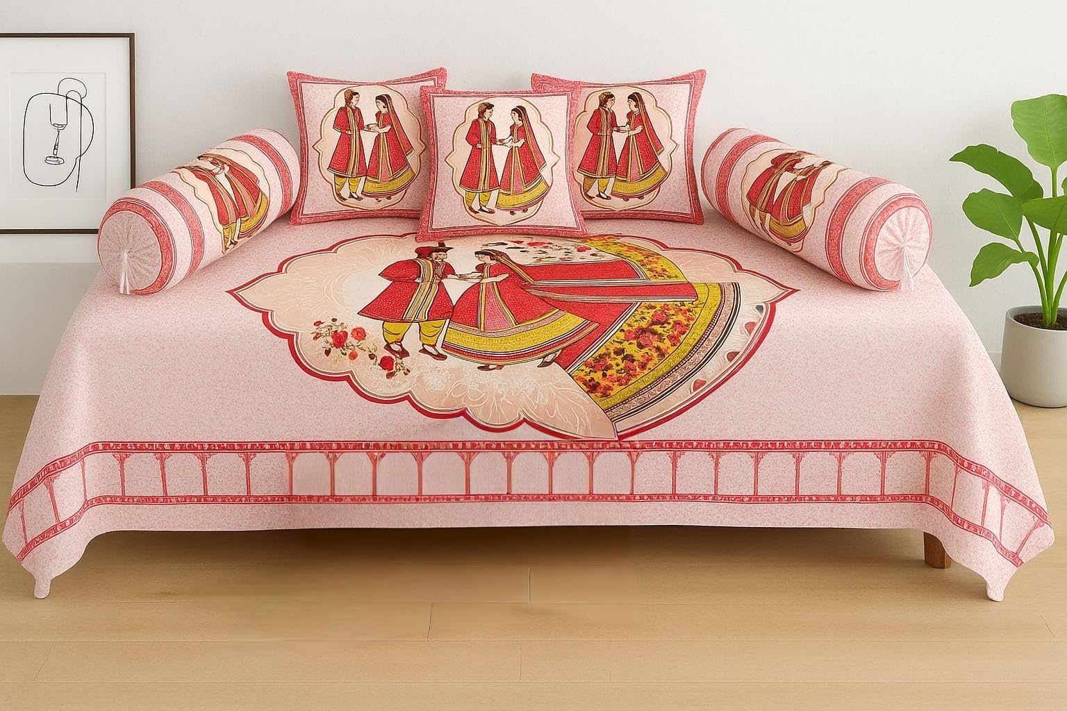 400 Tc Glace Cotton 6 Piece Diwan Set, 1 Single Bedsheet 60x90 inch, 3 Cushion Covers(16x 16 inches) and 2 Booster Covers (6 PCS Set, XL) (1+2+3 Multicolor)-image-19