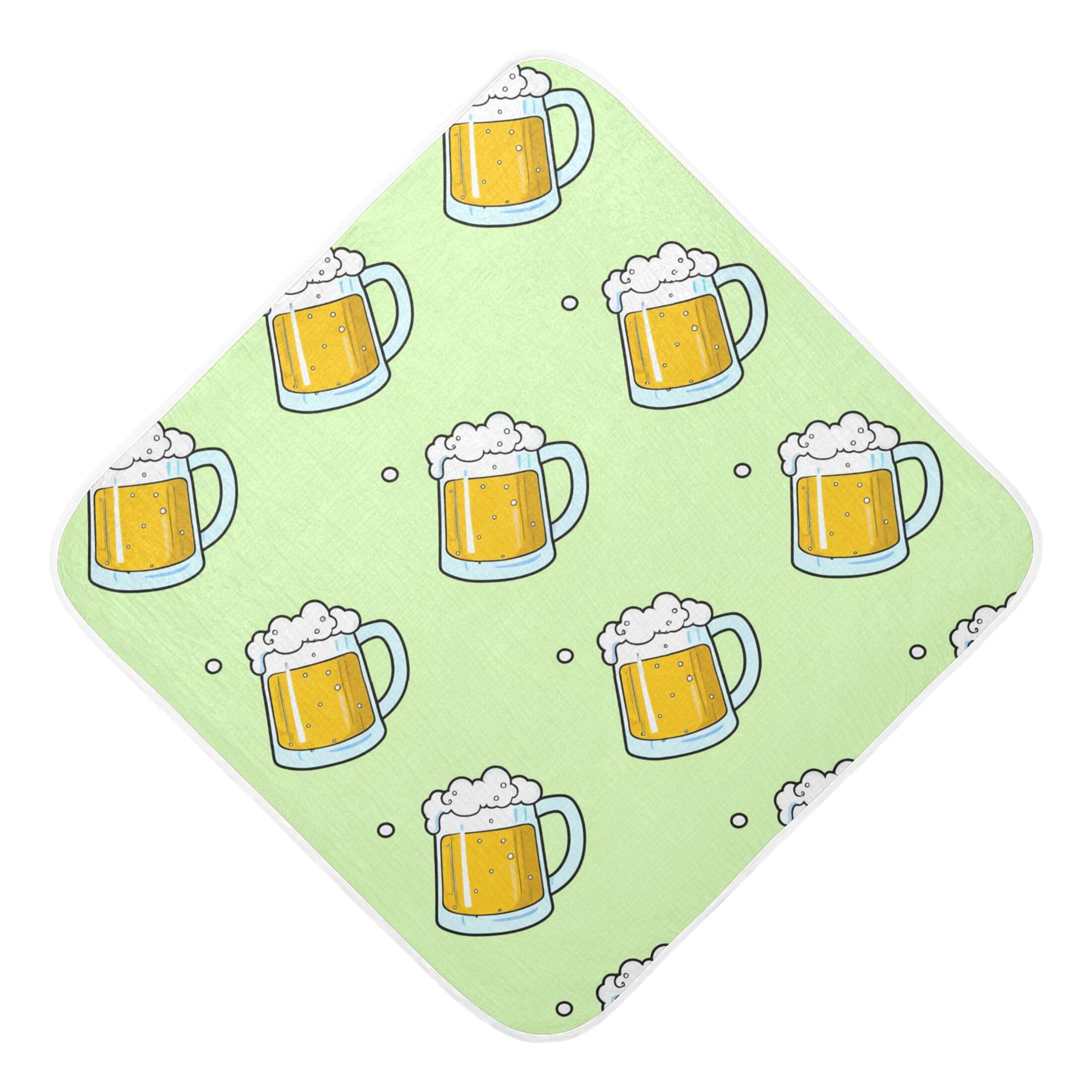 Kigai Baby Hooded Towel Absorbent Baby Bath Shower Towel with Hood for Newborn Boys Girls Babies Infant Toddler (Cartoon Beer Mugs 30 x 30 in)