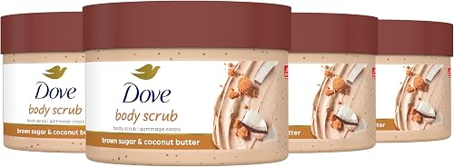 Dove Exfoliating Scrub for Silky Smooth Skin, Brown Sugar and Coconut Butter Body Scrub, Exfoliates and Restores Skin Natural Nutrients - 4 Pack