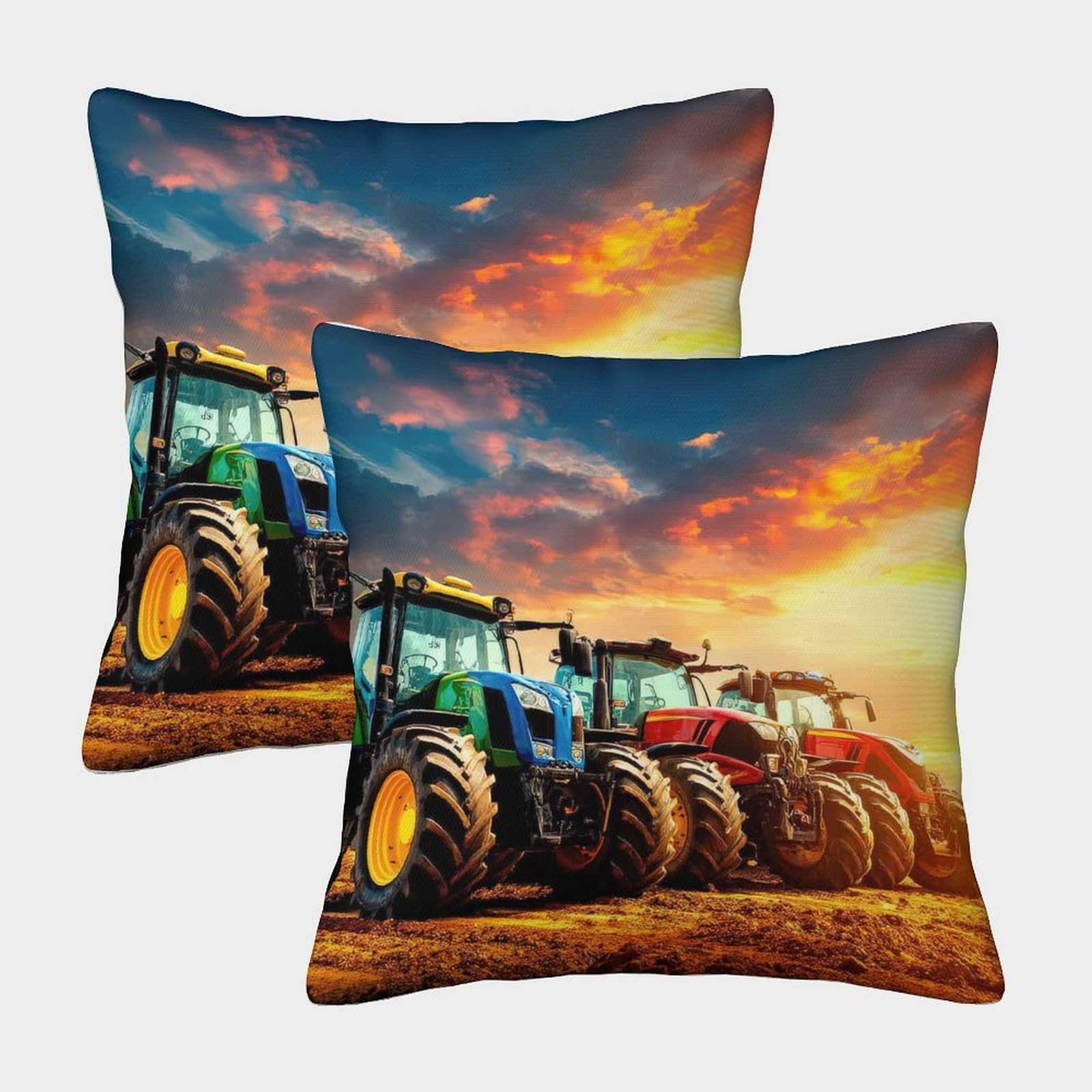 QFVANSIYO 3D Printed Farm Tractor Pattern Pillowcase Microfiber Bedroom Decor Tractor Pillow Cover for Home Student Sofa 50x50cm