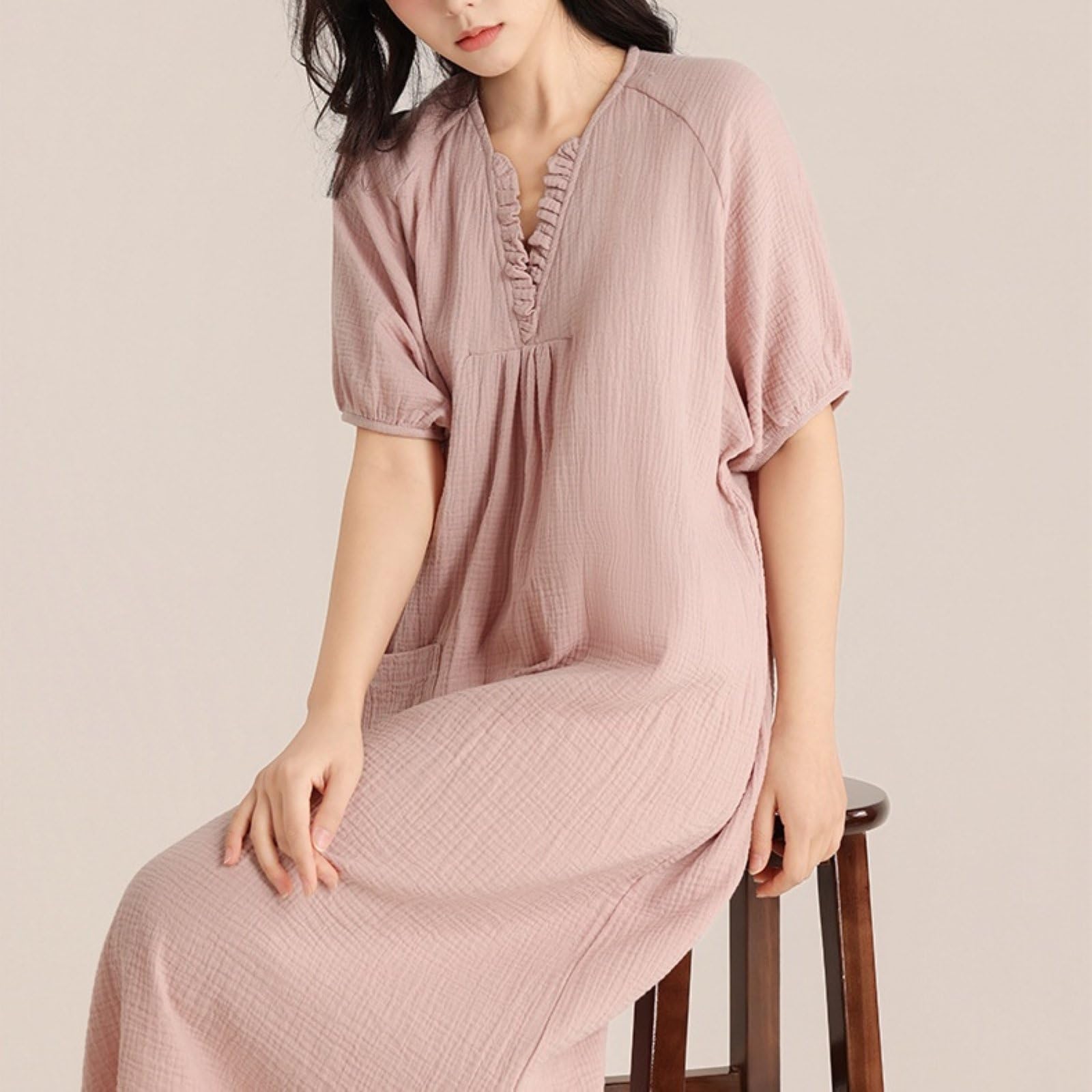 Vestito Estivo Casual Da Donna Boho A Manica Larga Con Volant Scollo A V E Tasche Adatto Per Spiaggia E Vacanza