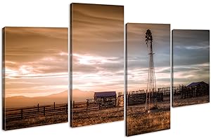 Country Wall Art for Living Room - Farmhouse Windmill Canvas Prints
