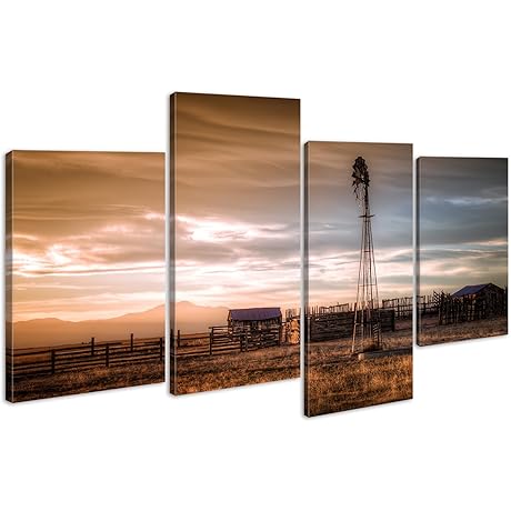 Country Wall Art for Living Room - Farmhouse Windmill Canvas Prints