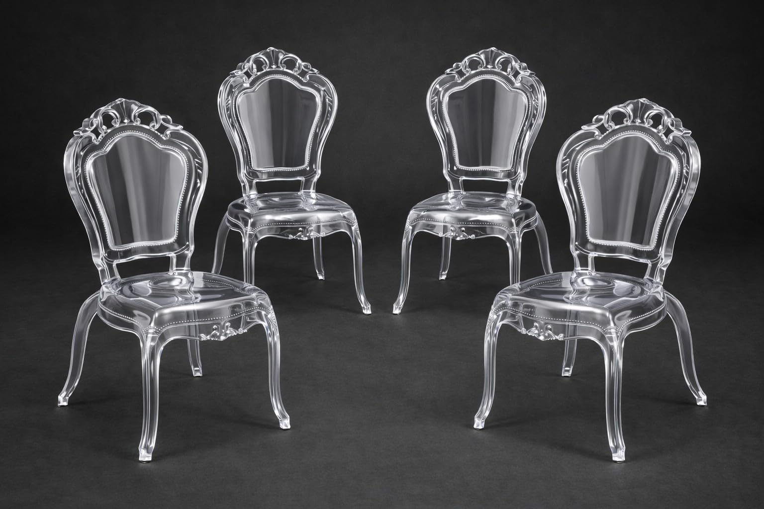 Biscottini Set 4 Sedie in Policarbonato Trasparente - Sedia Cucina Soggiorno 53x50x97,5 cm - Poltrone Barocche Sala da Pranzo Camera da Letto - Poltrona in Plastica da Esterno Moderna Cerimonie