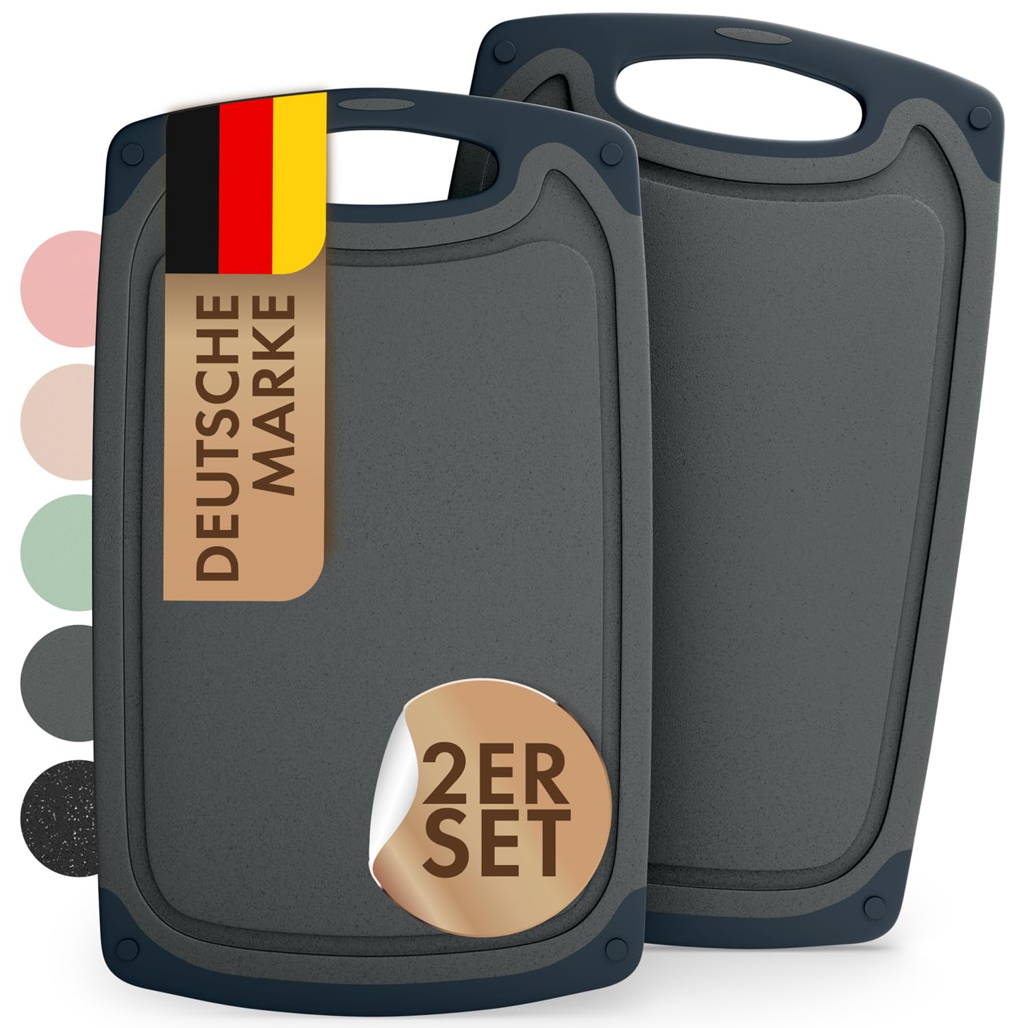Blumtal Frühstücksbrettchen Kunststoff 25x15 cm im 2er Set - Brettchen spülmaschinenfest - Frühstücksbretter Kunststoff BPA-frei - Frühstücksbrettchen spülmaschinenfest - kleine Brotbretter Grau