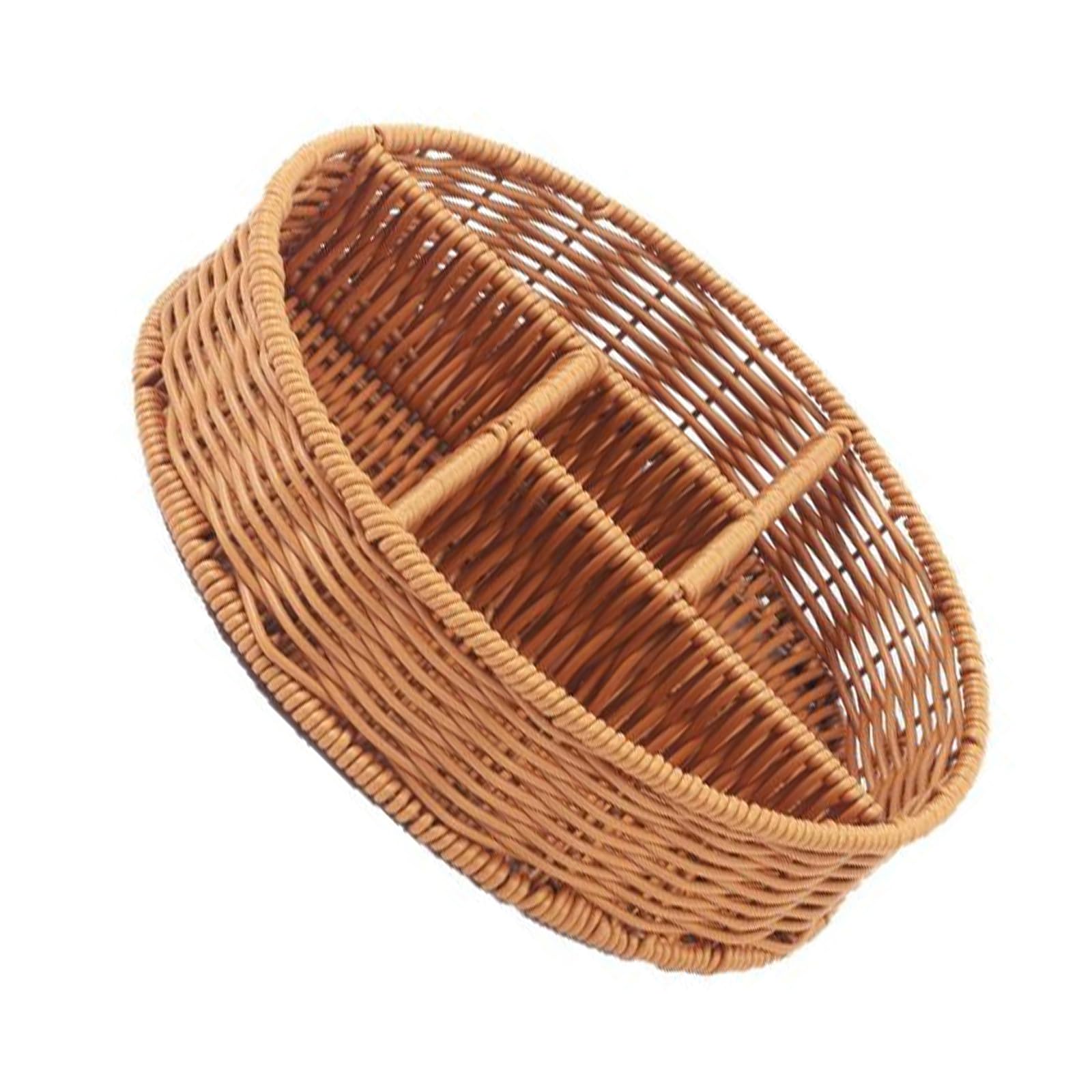 Food Safe Woven Imitation Rattan Divided Serving Platter Basket for Fruits Snacks Candy for Entertaining Guests Sectional Tray
