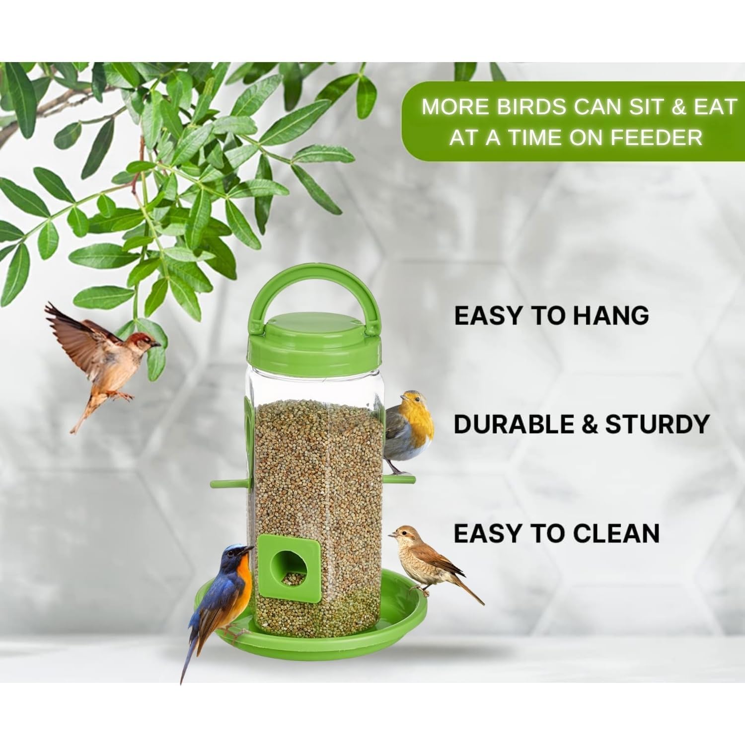 QONETIC Bird Feeder Tower | Hanging for Balcony, Window, Garden | Outdoor Plastic Bird Food Feeder | 900g Seed Container for Sparrows, Finches, Budgies (Tower Feeder, 1) - Image 4 thumbnail