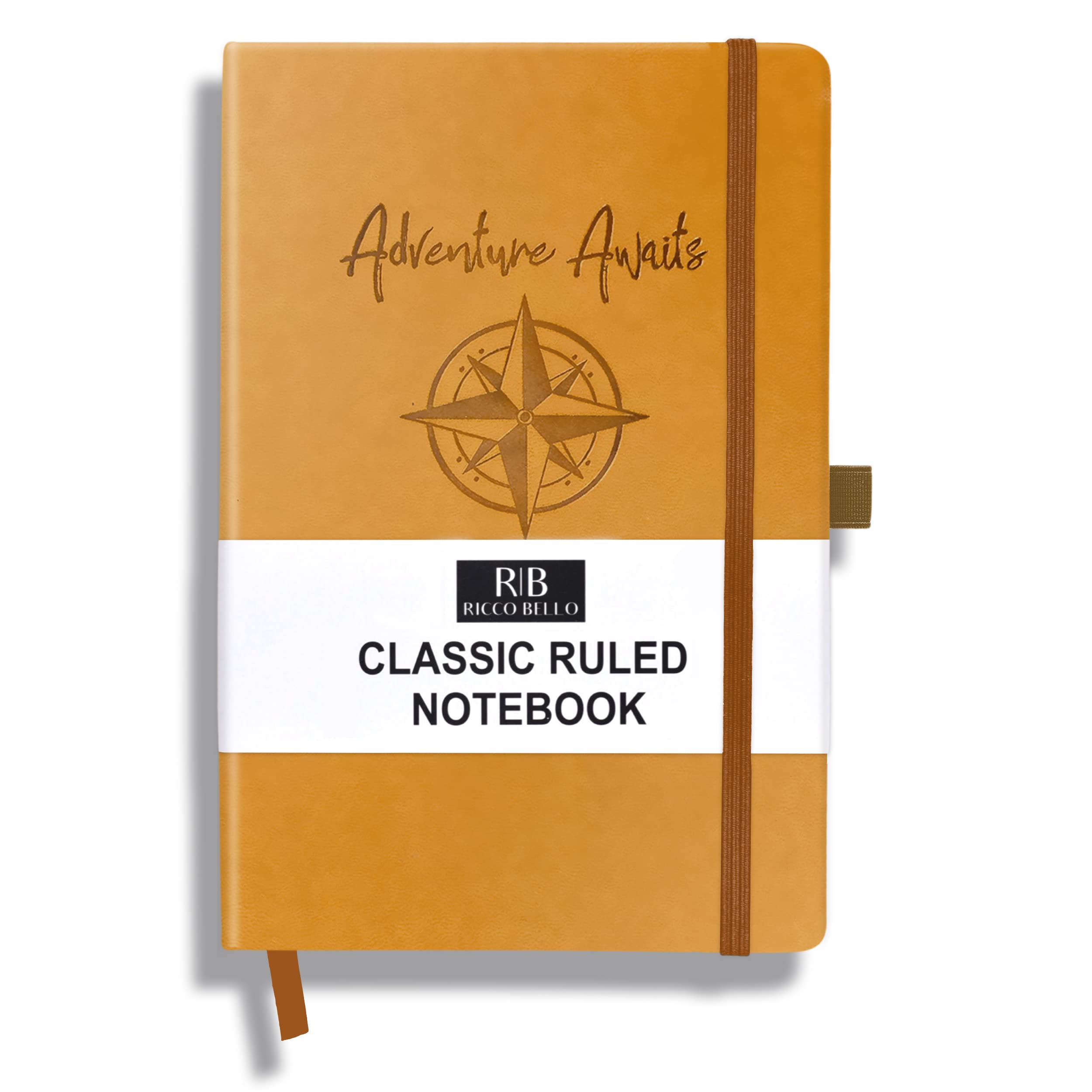 RICCO BELLO Lined Journal Notebook with Pen Holder, Faux Leather Hardcover, College Ruled, for Work, Notes | 96 Sheets /192 Lined Pages, 5.7 x 8.4-