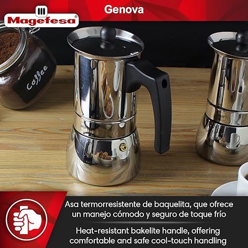 Miniatura 6 de MAGEFESA  Genova - Cafetera espresso para estufa, 6 tazas10 onzas, hecha de acero inoxidable 1810, haz tu propio café italiano, café cubano, con