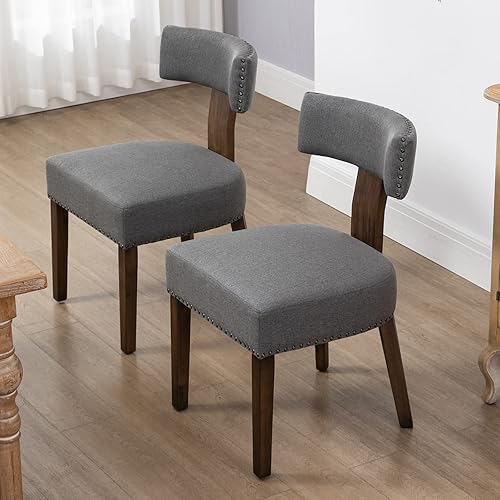Miniatura 7 de Silla de comedor tapizada de madera, sillas de comedor de tela moderna de mediados de siglo con patas de madera, respaldo curvado, sillas de cocina