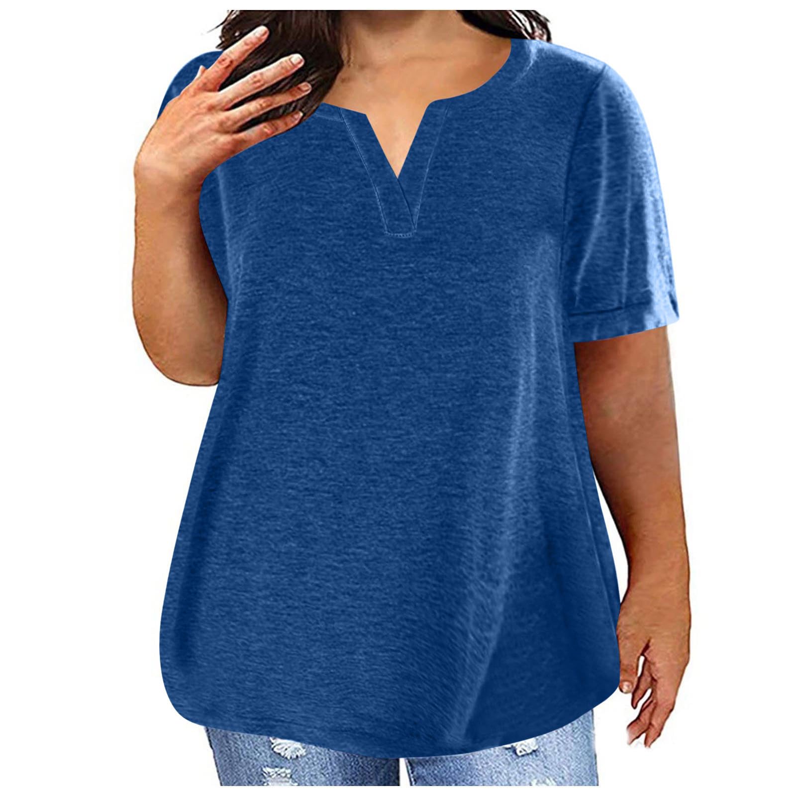 HAOLEI Camisetas Manga Corta Mujer,Blusa Mujer Verano 2024 con Cuello en Pico,Color Sólido T-Shirt Multicolor Shirt Tallas Grandes Blusa Casual Tops Básica Camiseta Mujer Pullover Blusa