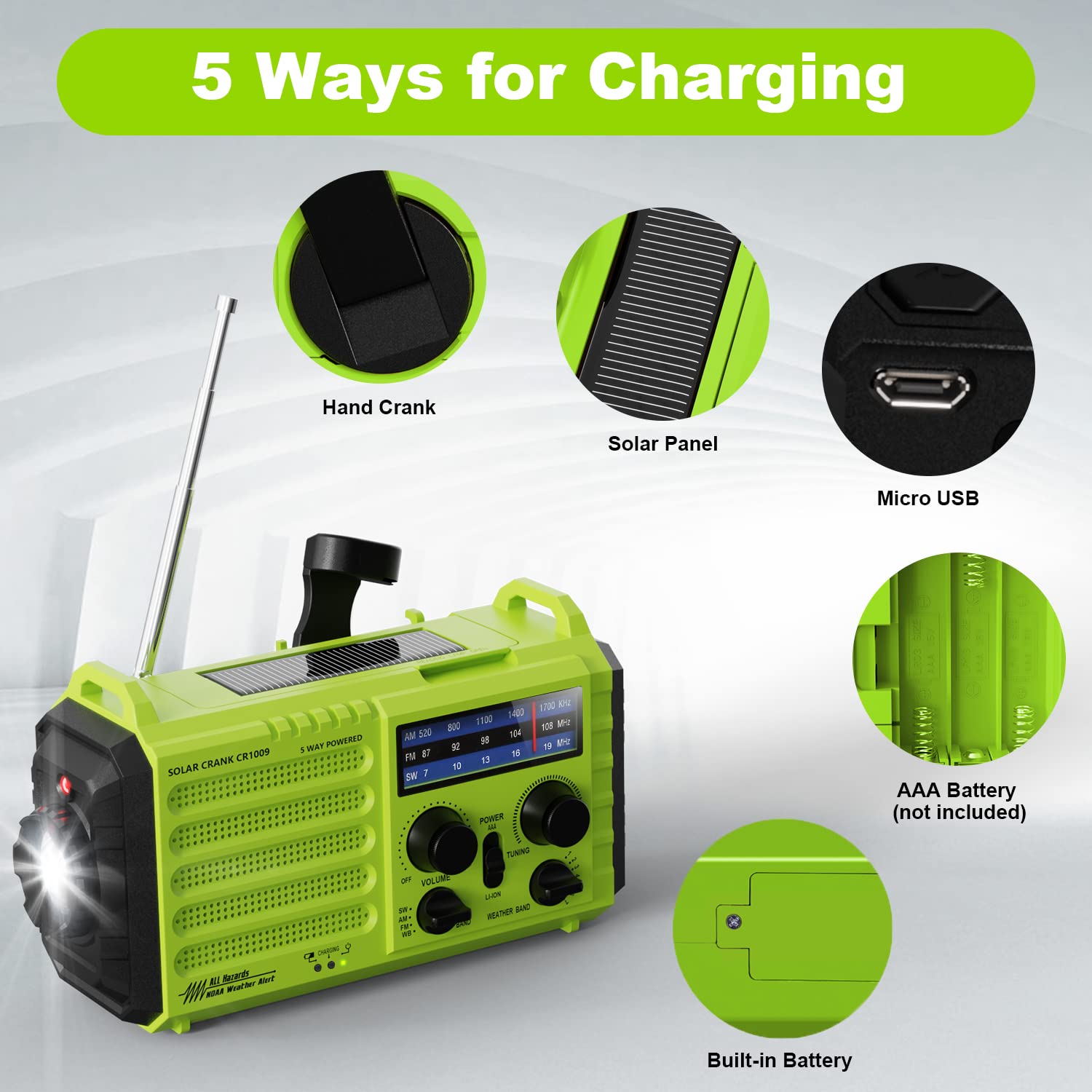 Portable Radio, Hand Crank Solar Emergency Radio AM/FM/NOAA Weather Alarm Radio With Bluetooth Speaker Torch SOS Alarm Radio For Home Outdoor Emergency