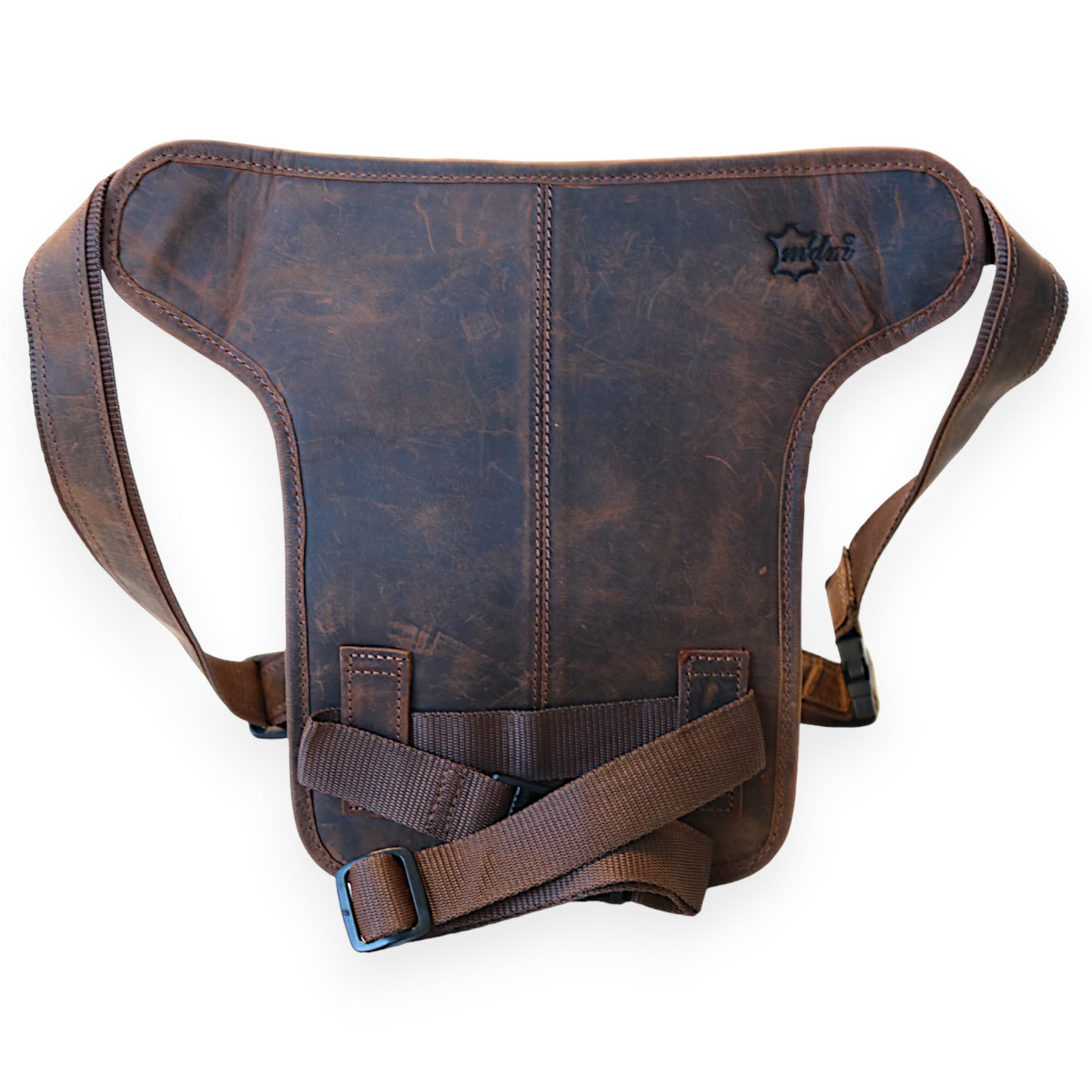 MDM Herren Motorrad Vintage Beintasche mit Oberschenkel Gurt Wolf Motiv (Braun)