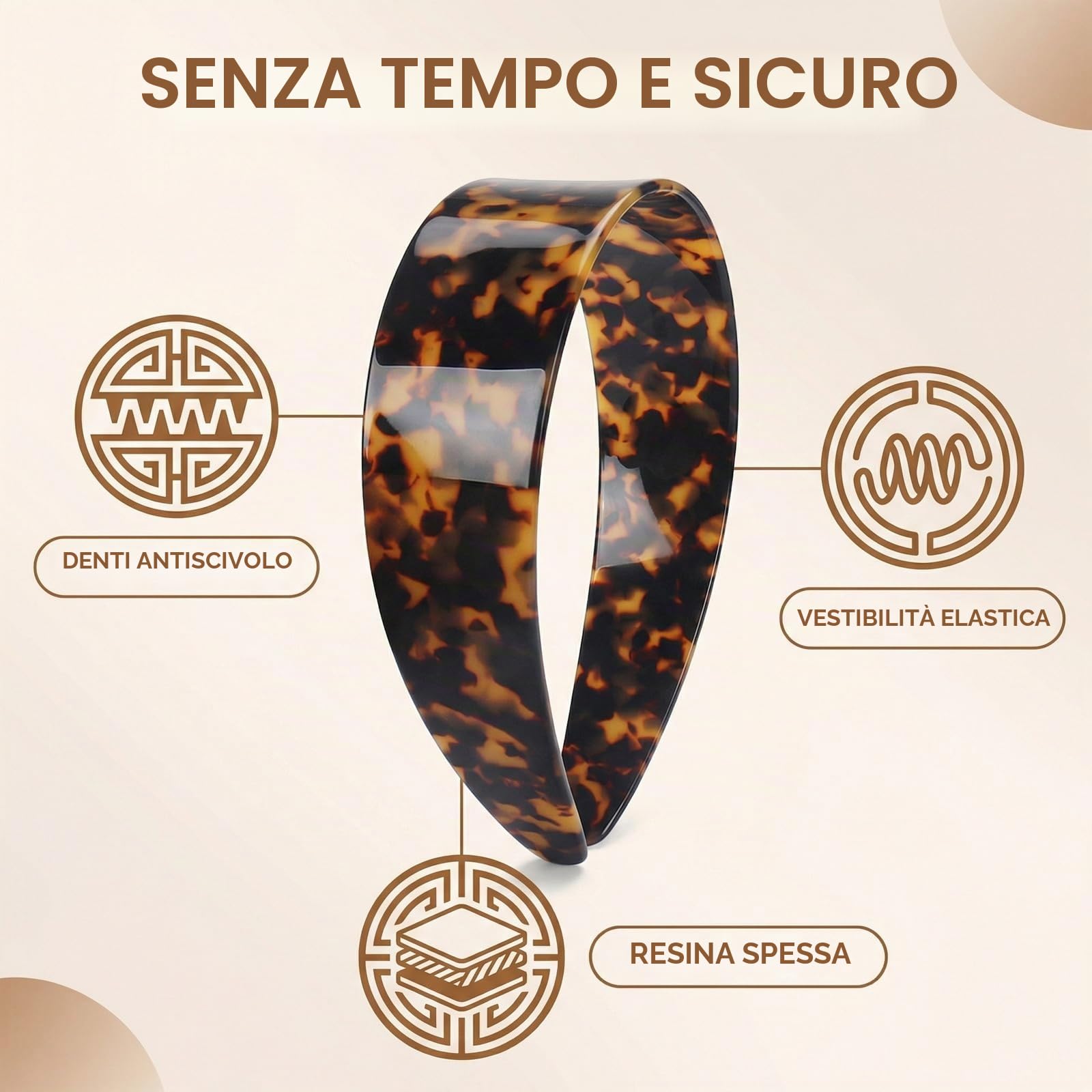 Wide Tortoise Shell Headband with Teeth Grip - Premium Tortoise Headbands for Women - Thick Non Slip Flexible Resin Hair Band for Daily Commute & Styling (Dark Tortoiseshell)