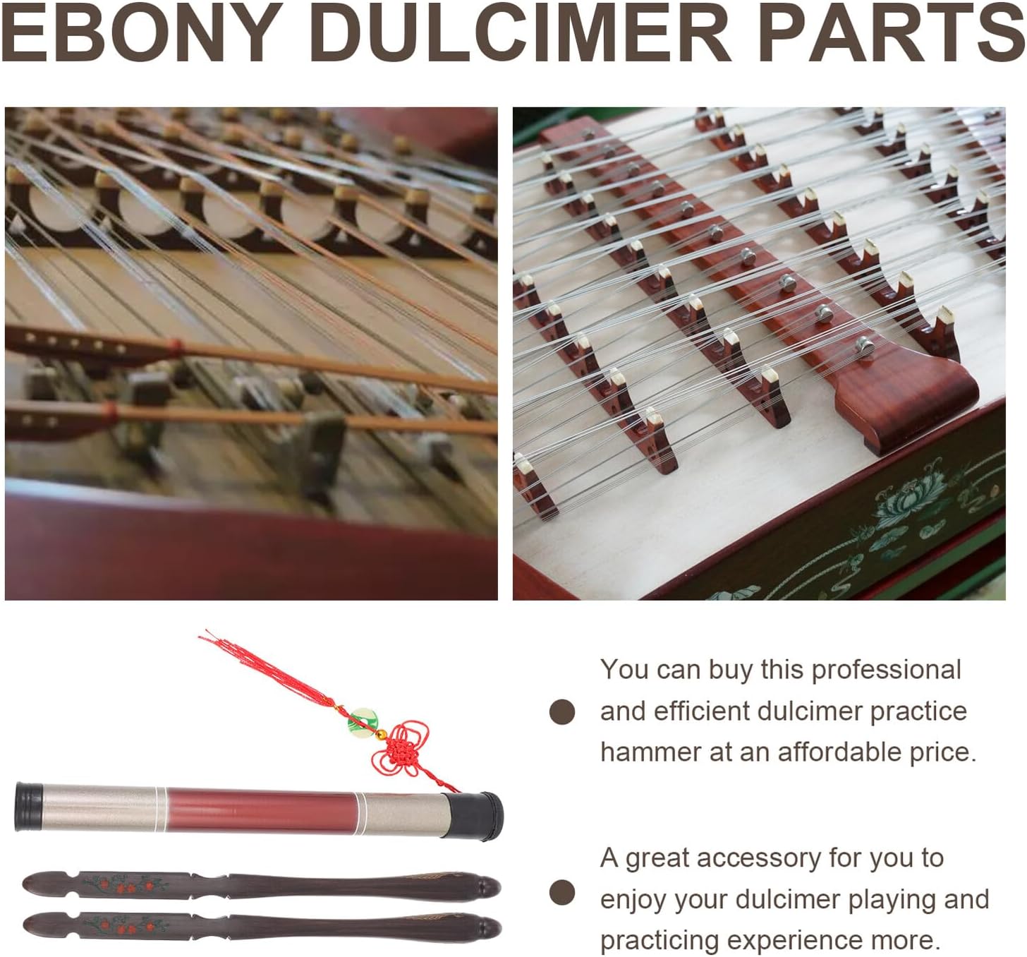 Zerodeko Premium Ebony Dulcimer Practice Hammer with Bird Design and Bucket Dulcimer Accessories for Beginners and Professionals Ebony Mallets for Yangqin Instrument Replacement