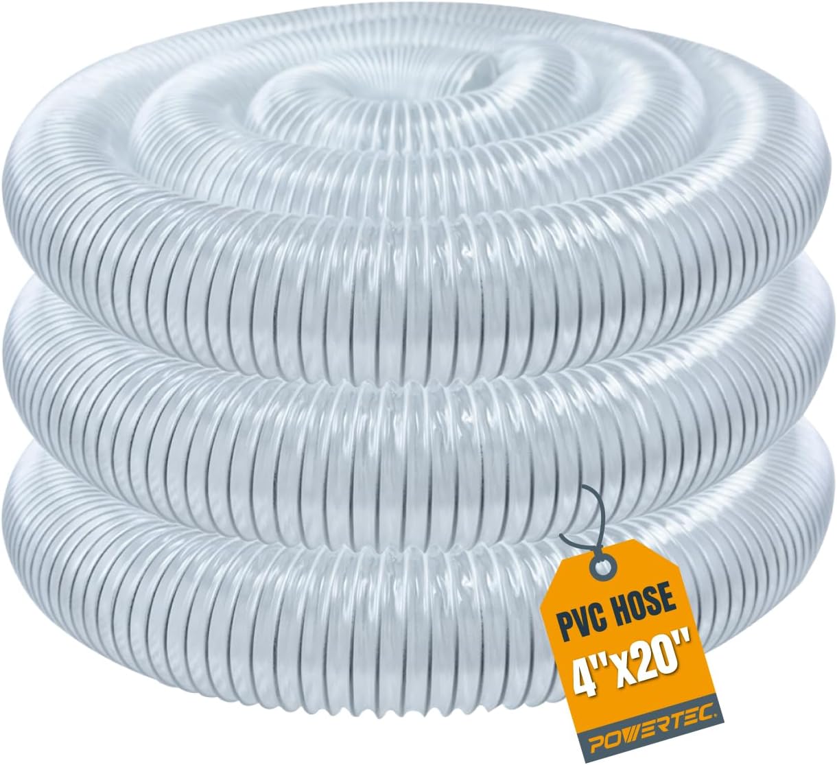 POWERTEC 4" x 20' Dust Collection Hose, 4 Inch Flexible PVC Dust Collector Hose for Table Saw, Band Saw, Planer, Jointer, Woodworking and Garage, Woodshop Dust Collection System (70143V)
