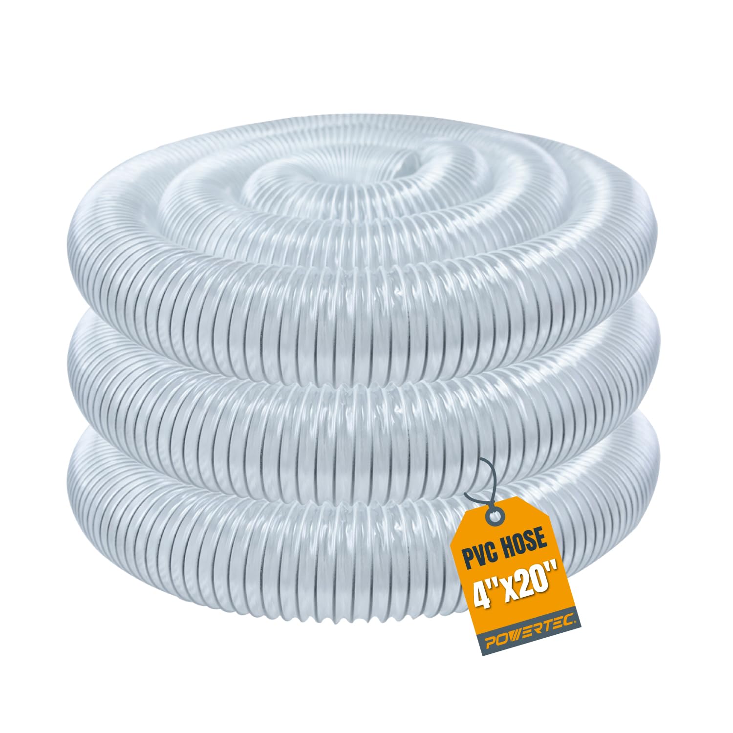 POWERTEC 4" x 20' Dust Collection Hose, 4 Inch Flexible PVC Dust Collector Hose for Table Saw, Band Saw, Planer, Jointer, Woodworking and Garage, Woodshop Dust Collection System (70143V)