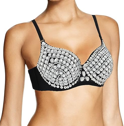Miniatura 6 de Woeoe Corsé de diamantes de imitación Bustier Crop Top Negro Diamante Bra Club Rave Rhinestone Tops Joyas para Mujer