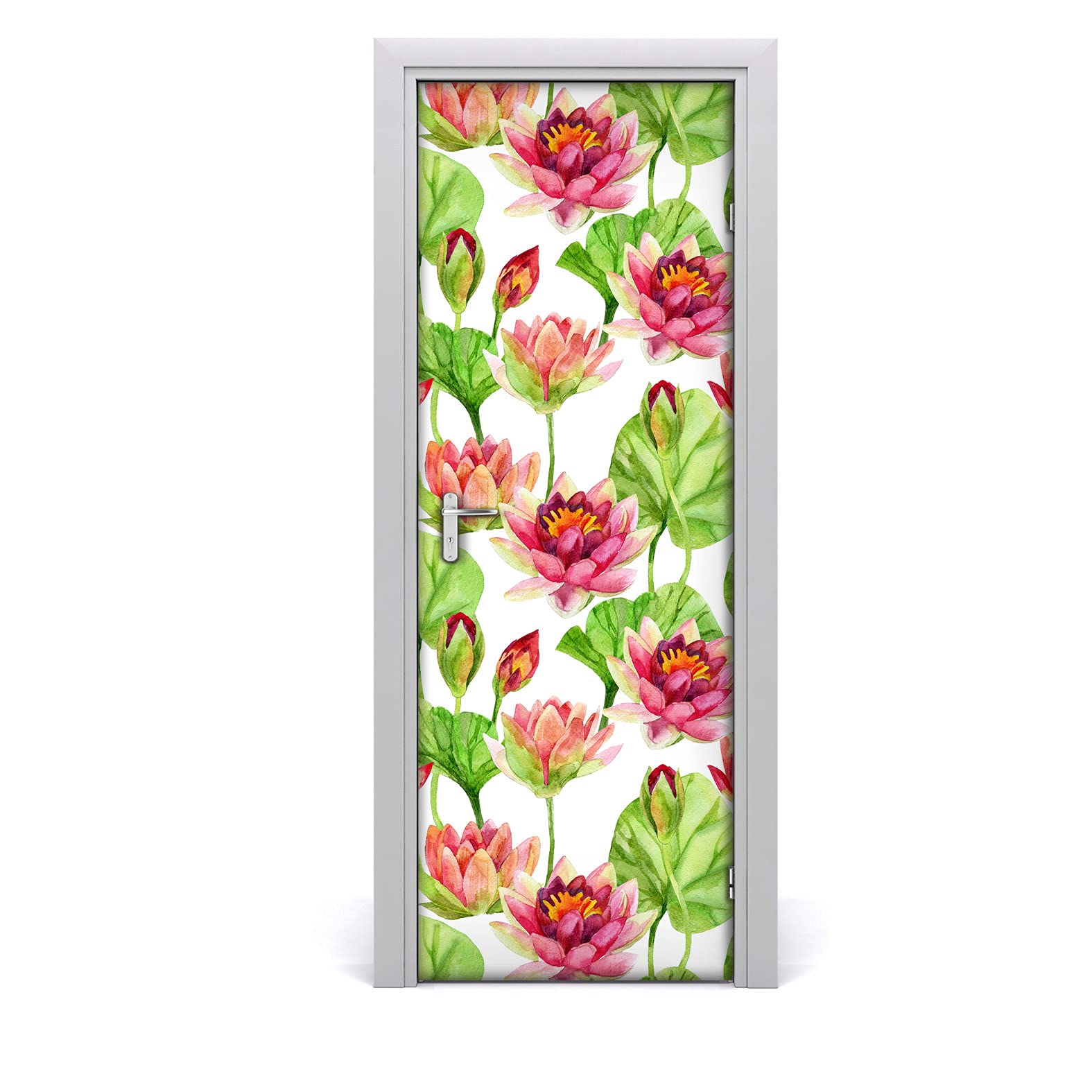 Papier peint sur la porte de salle de bain étanche motif fleurs de lotus zen