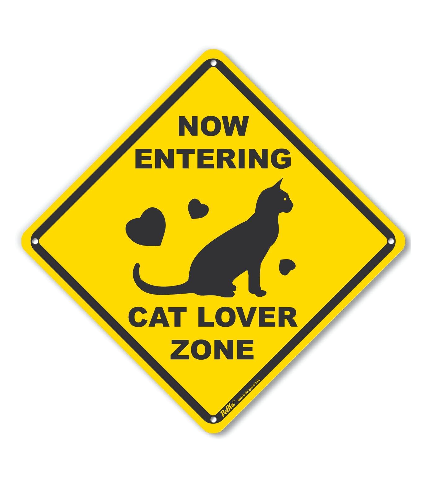 Panneau aluminium Cat Lover Zone signalisation durable chat jaune