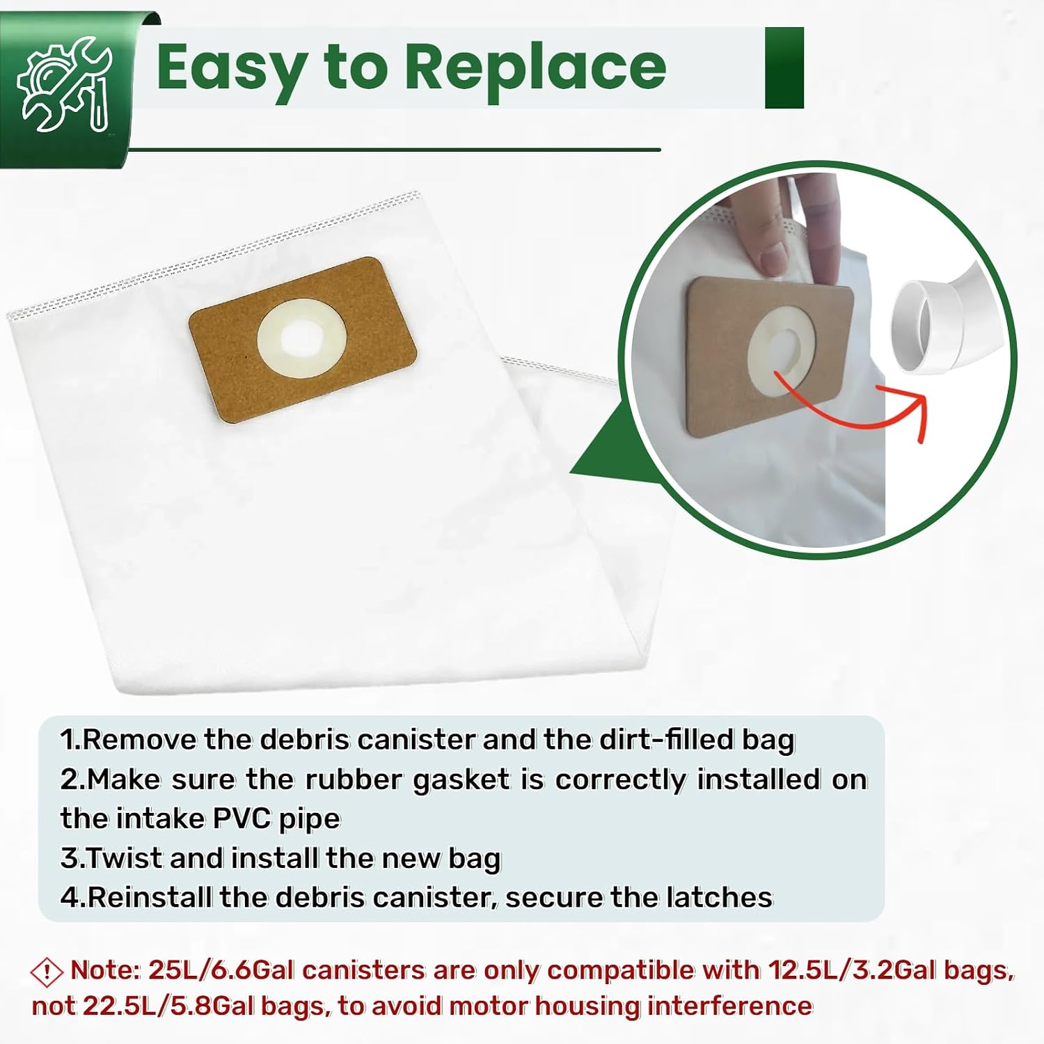 6 Pack HEPA Replacement Bags for OVO & Nadair Central Vacuum, 12.5L /3.2 Gallon Disposable Central Vacuum Bags for 4.75 to 6.6 Gal Canister Size - Triple Layer Filtration & Leak - Proof Design