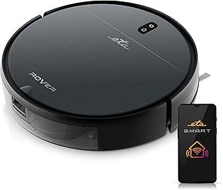 ETA Saugroboter Rover I 2in1 I Roboterstaubsauger I bis zu 110 Min Laufzeit I Schlank 7.7.cm I Smart APP I Digitaler Motor I 4 Reinigungs Modi I Mopp Aufsatz I Alle Boden Teppichen I Anthrazit