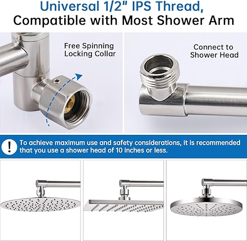 Vista 30 de G-Promise Brazo de extensión de cabezal de ducha de 16 pulgadas, extensor ajustable de altura y ángulo de latón macizo, lluvia ascendente o inferior