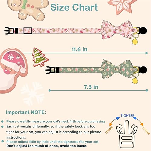Miniatura 2 de Faygarsle Paquete de 2 collares de Navidad para gatos, lindos collares navideños para gatos con corbatín, collar de invierno rosa y verde, para