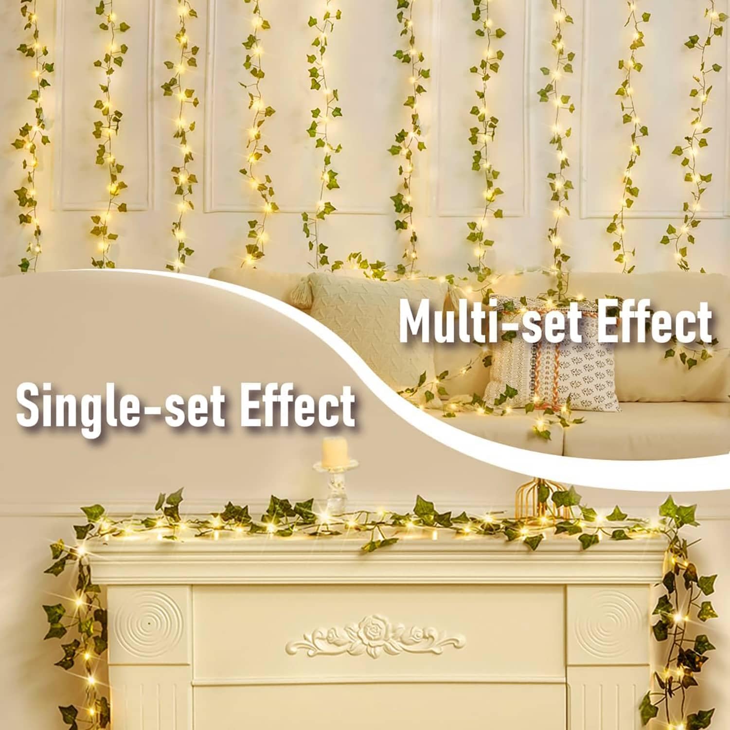 yowin 10M 100 LED Vines Fairy Fights, Ivy Fairy Lights with Remote, Fake Vines for Bedroom Aesthetic, 8 Modes Artificial Ivy Garland for Christmas Home Garden Wedding, Battery Operated, Warm White