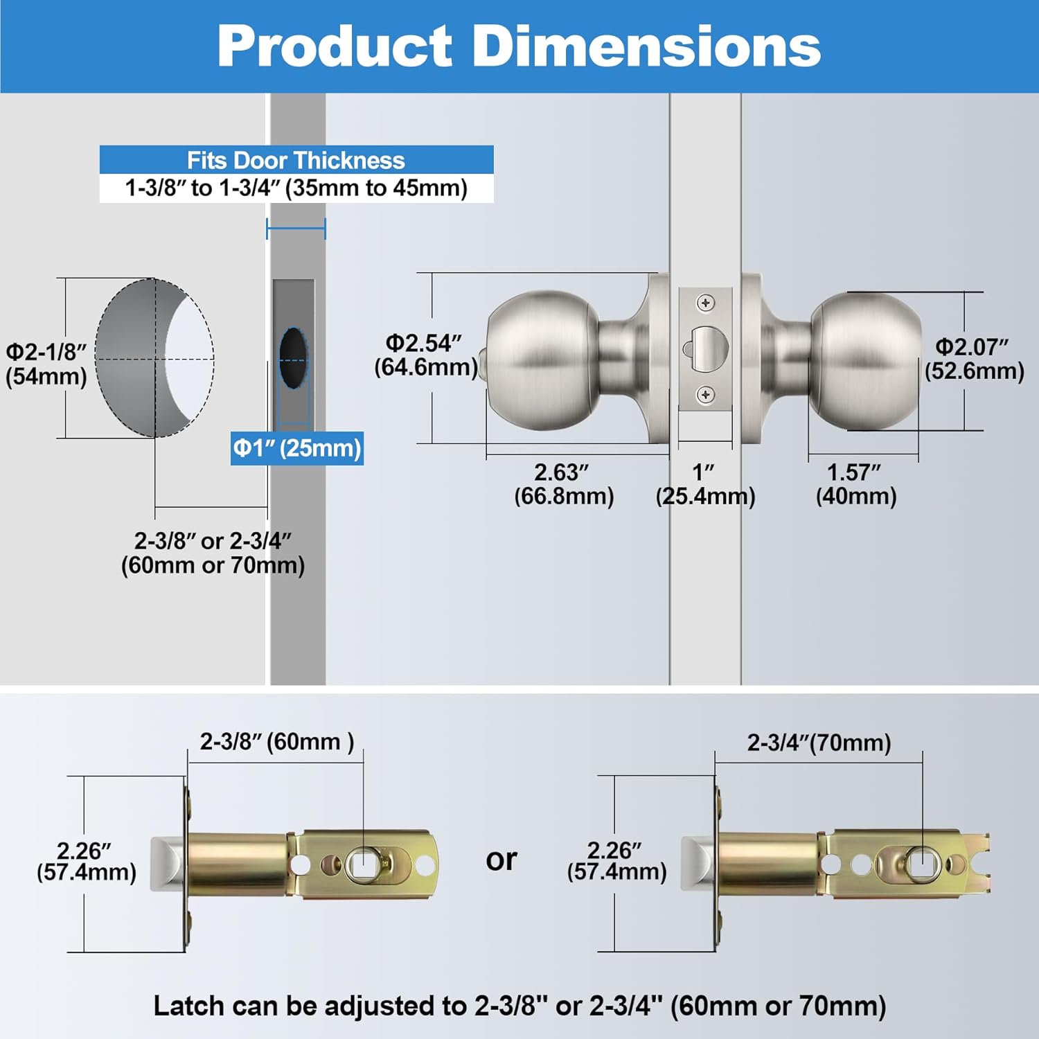 BESTTEN 4 Pack Door Knob with Lock and Key, Keyed Different Entry Door Knob, for Entrance and Front Door, Satin Nickel