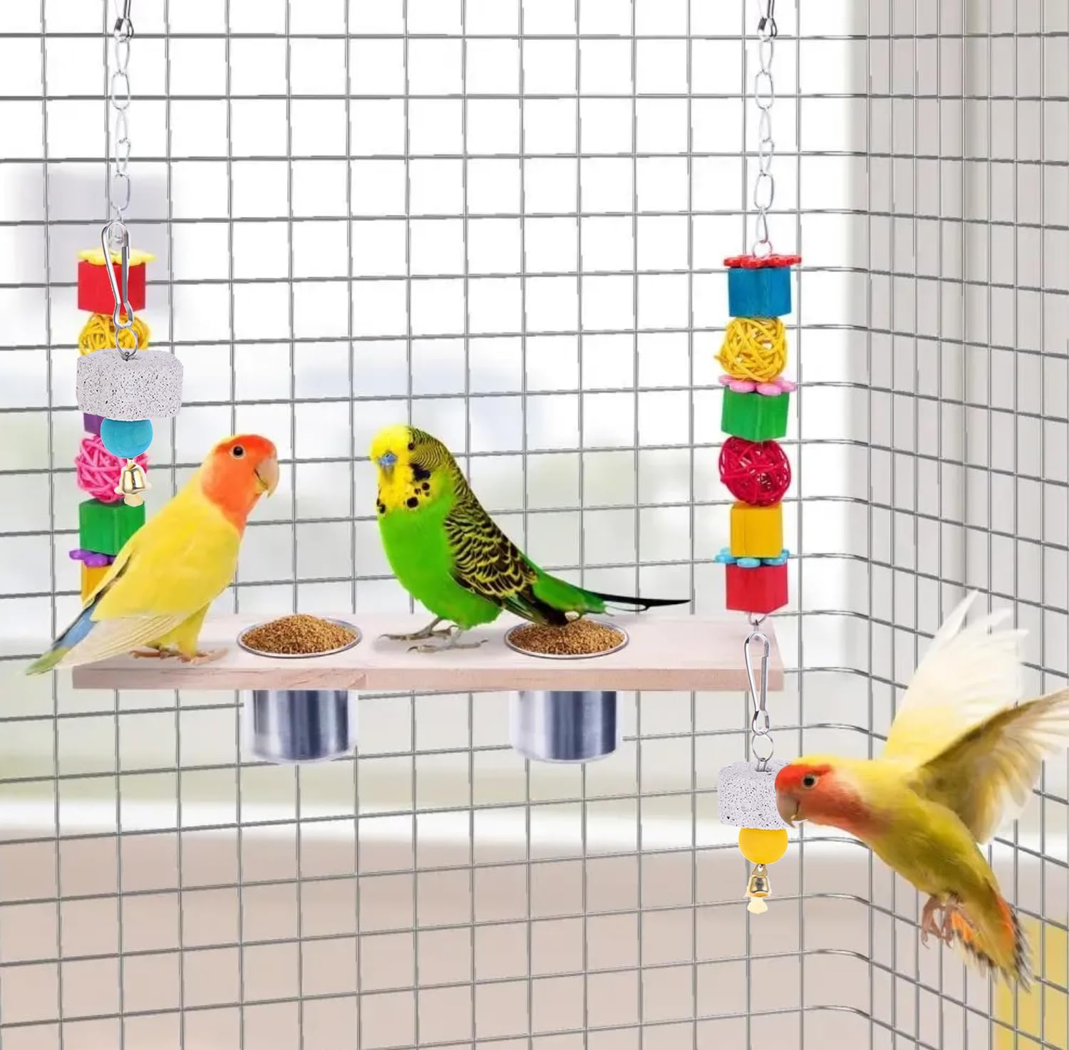 JUFYVO 4pcs Bird Calcium Teeth Grinding Chew Treats Toy Parrot Chew Toy with Bell Bird Beak Grinding Stone Toy Hanging Toy for Parrot African Grey Parakeets - Image 4
