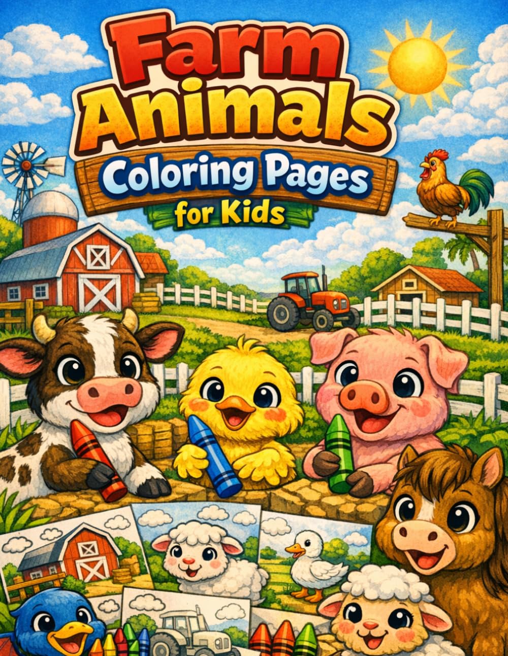 Farm animals coloring pages for kids: Farm Animals Coloring Pages for Kids: Fun and Easy Farm Animal Designs for Ages 4-8 | 100 Pages of Simple and Cute Illustrations