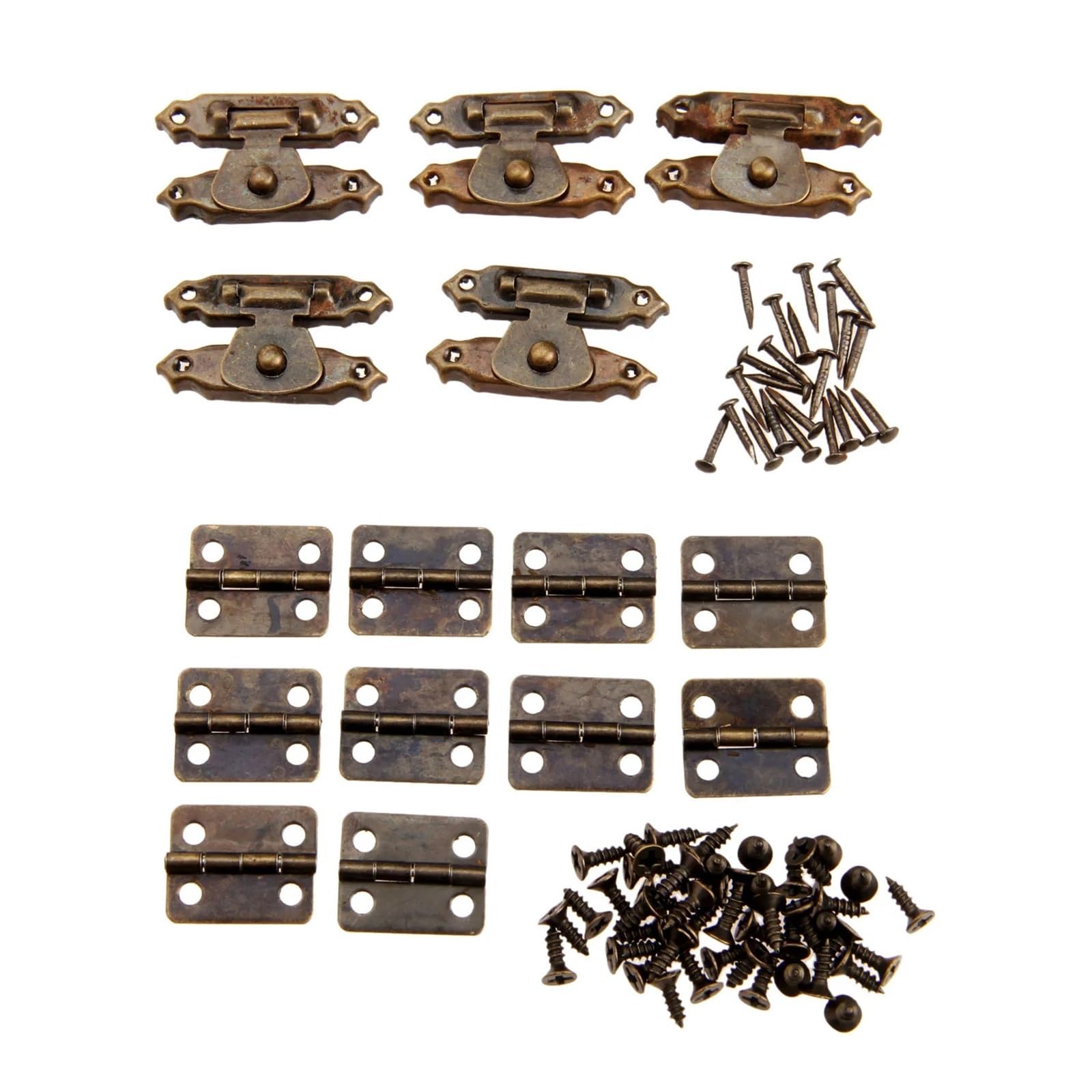 Wkfbifly Bronze 15Pcs/Set Antique /Gold Furniture Cabinet Hinges Withjewelry Wooden Box Case Toggle Hasp Latch Iron Vintage Hardware(Bronze)