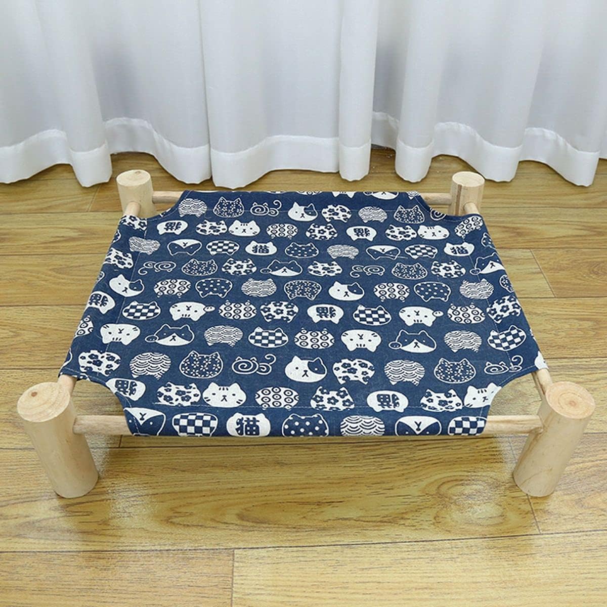 Summer Puppy Breathable Canvas Wooden Elevated Hammock Cat Sofa Pet House Cat Bed(G) : Pet Supplies