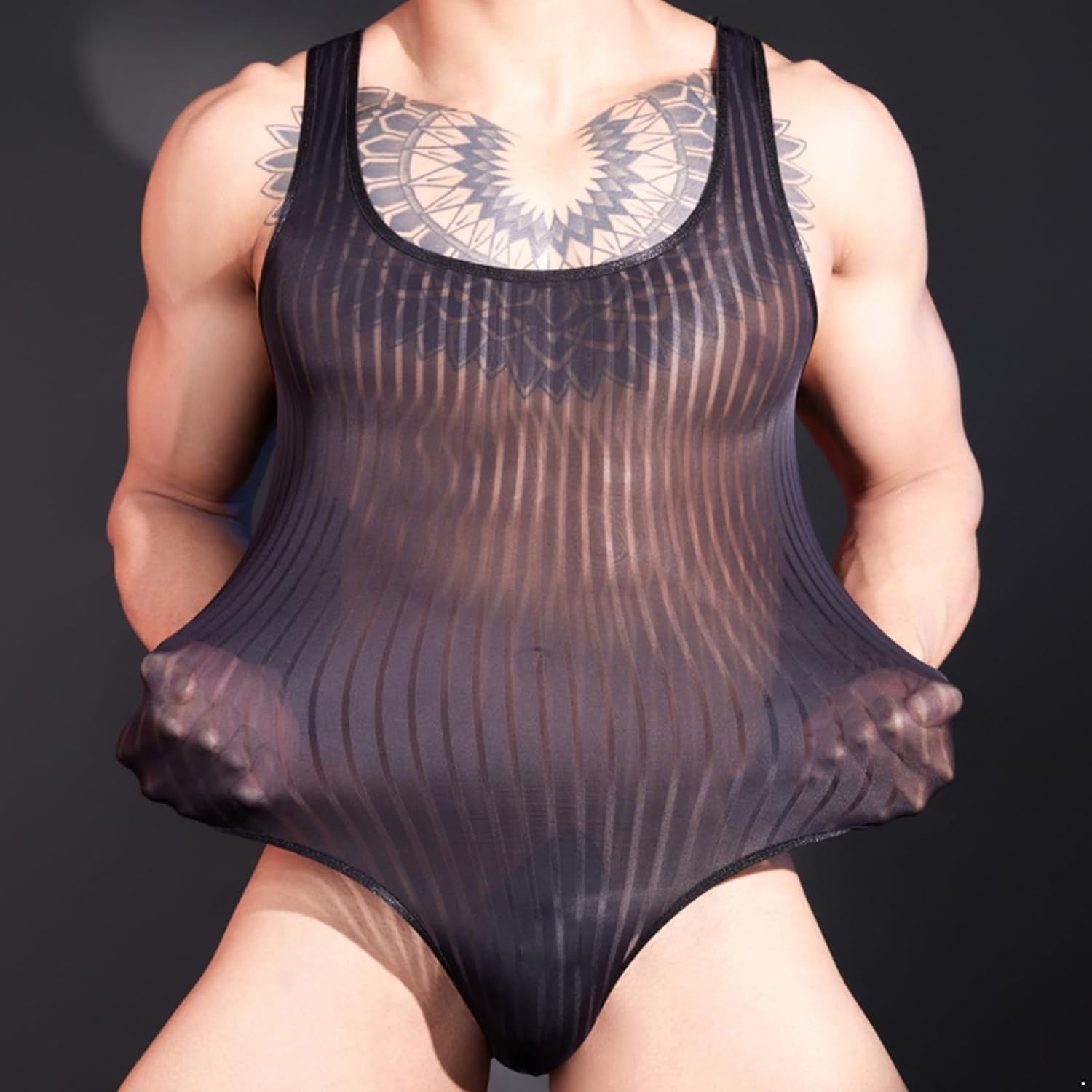 Adult Mens Thong Bodysuit Sissy Clothes Swimwear Ultra-Thin Sleepwear One-Piece Bodysuit Tank Tops