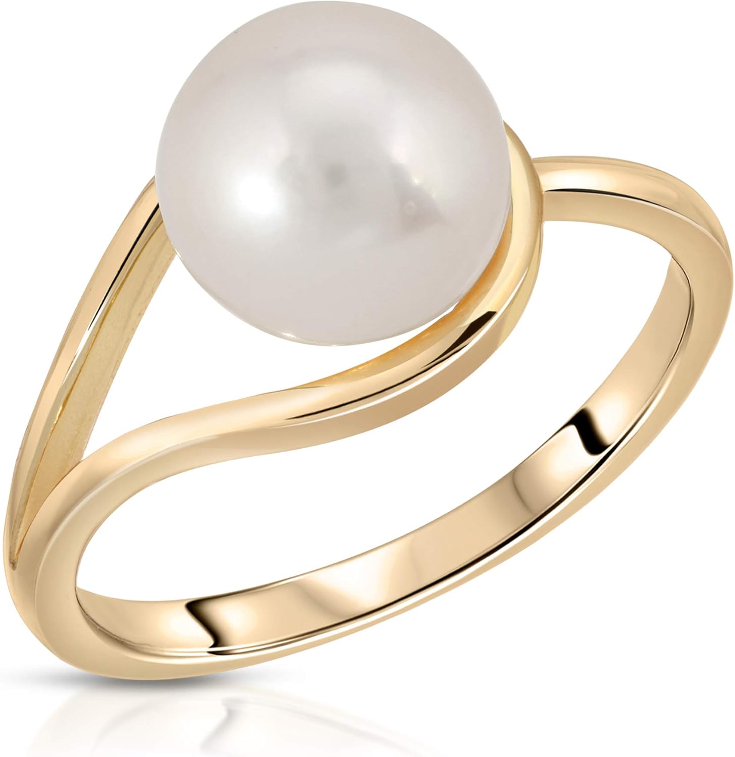 Regalia by Ulti Ramos Sterling Silver Genuine 7-8mm Cultured Freshwater Pearl Ring (Yellow Gold Plated)