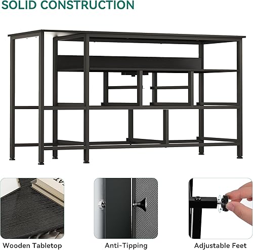 Miniatura 14 de YITAHOME Soporte de TV con estación de carga, cómoda de 9 cajones para TV de 55 pulgadas, soporte negro con bolsillos laterales, tela para sala de A