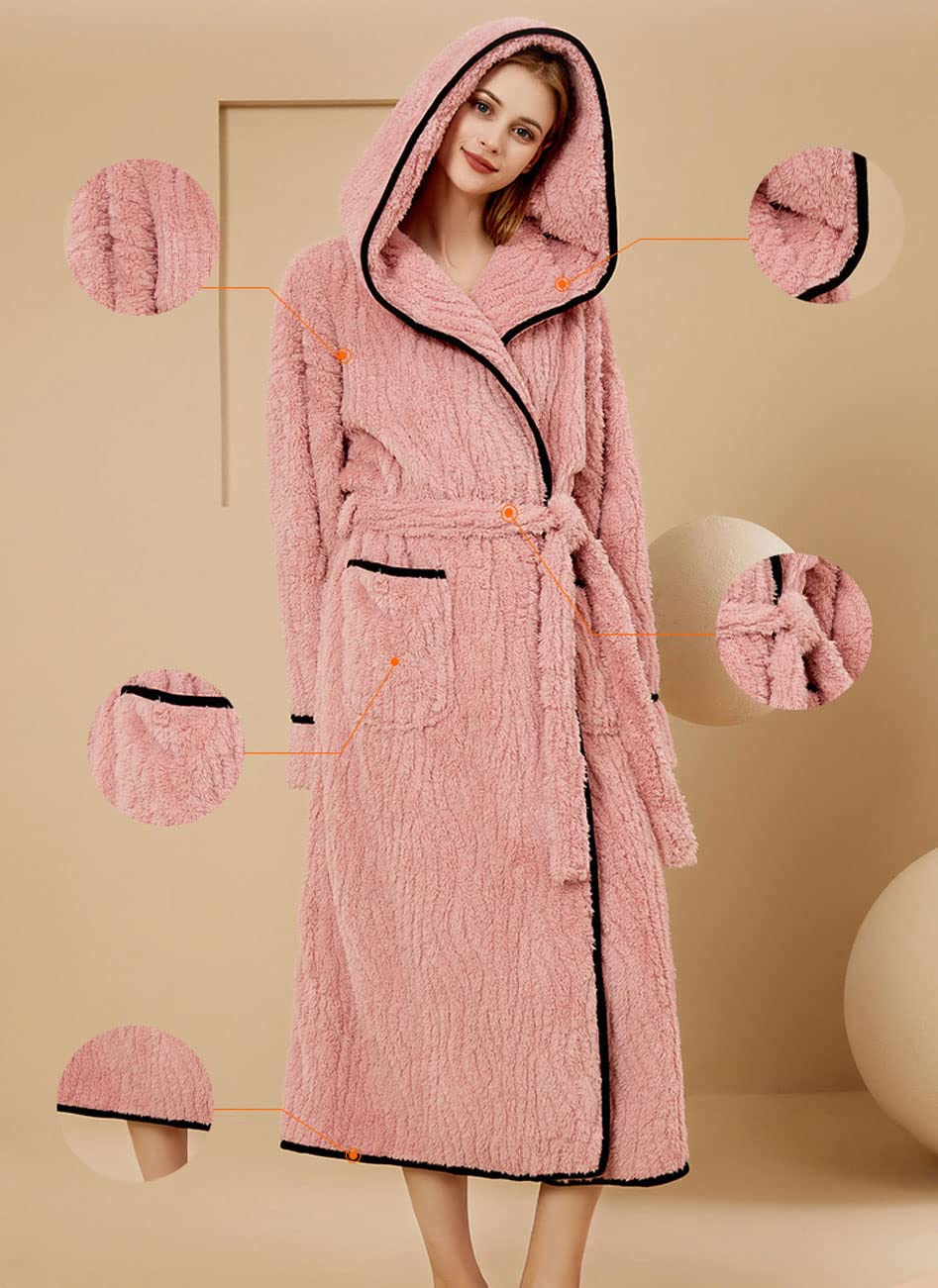 Szlafroki Damski szlafrok kimono z długim rękawem i kapturem, różowy ML XL