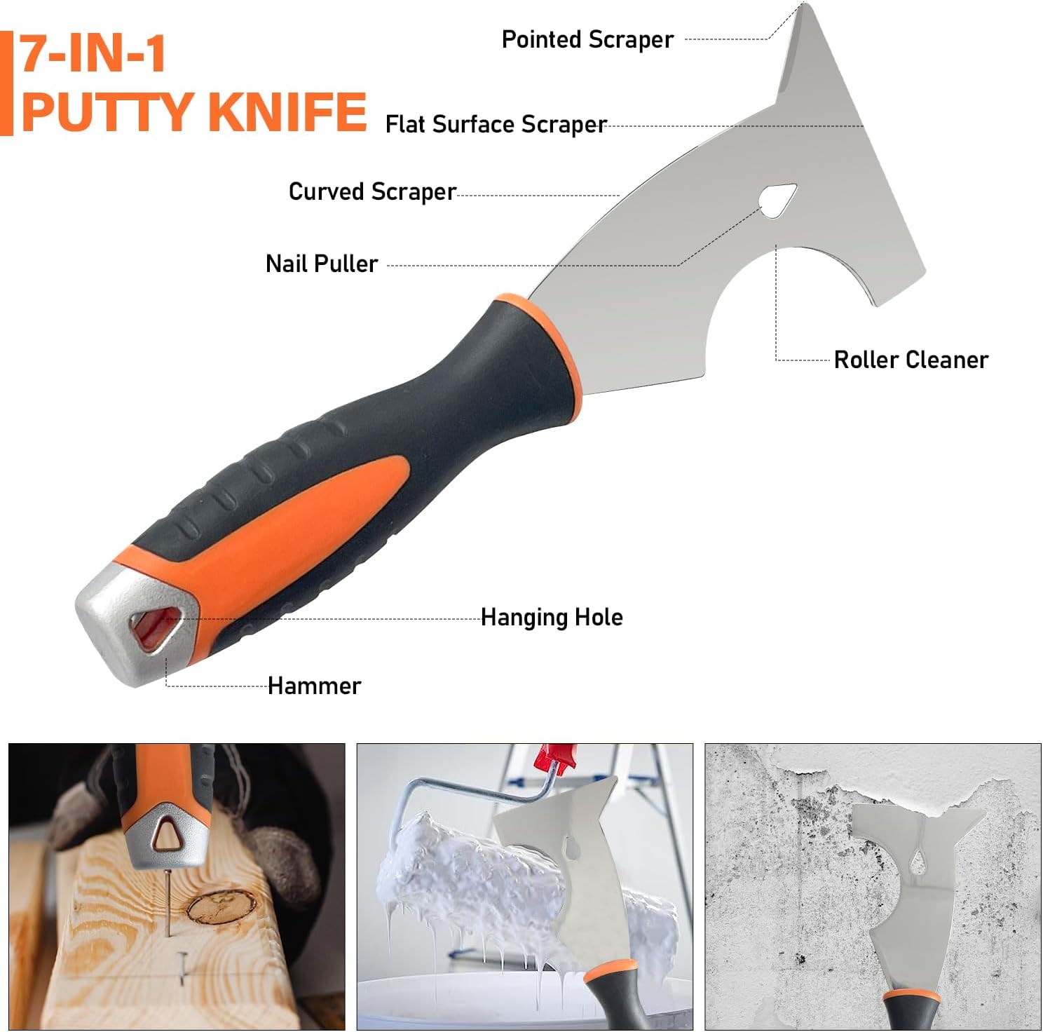 Drywall Hand Tool Kit, 5Pcs Stainless Steel Putty Knife Scrapers Taping Knife with Mud Pan for Drywall Repairing, Paint Scraping and Wallpaper Removing (6pcs)