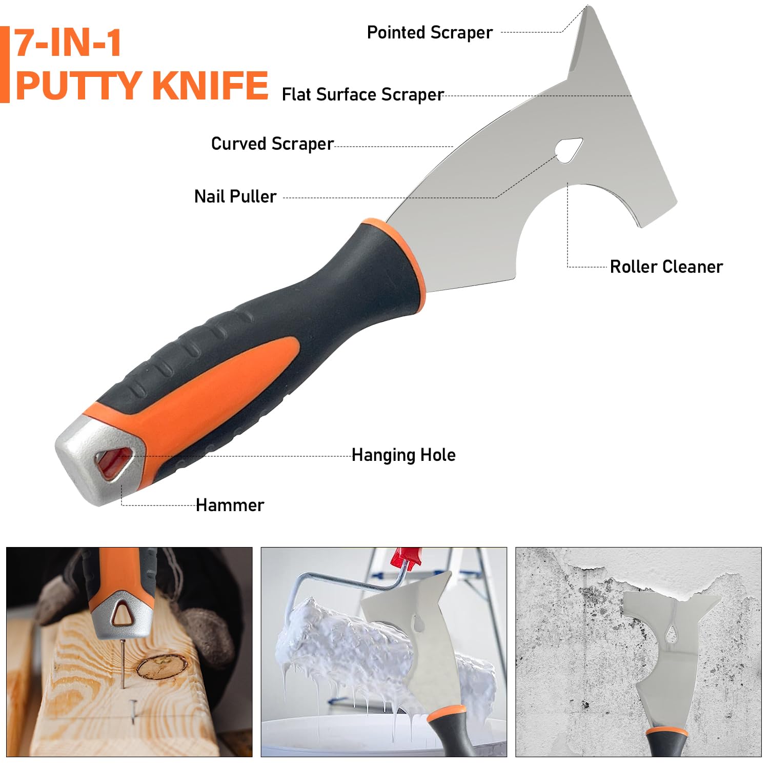 Kit de herramientas manuales para paneles de yeso, 5 cuchillos de masilla de acero inoxidable, cuchillo de cinta con bandeja de barro para reparación de paneles de yeso, raspado de pintura y