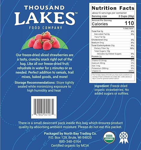Miniatura 2 de Thousand Lakes Frutas liofilizadas - Fresas orgánicas - 6 onzas a granel  Sin azúcar añadido  Fresas orgánicas 100% en rodajas