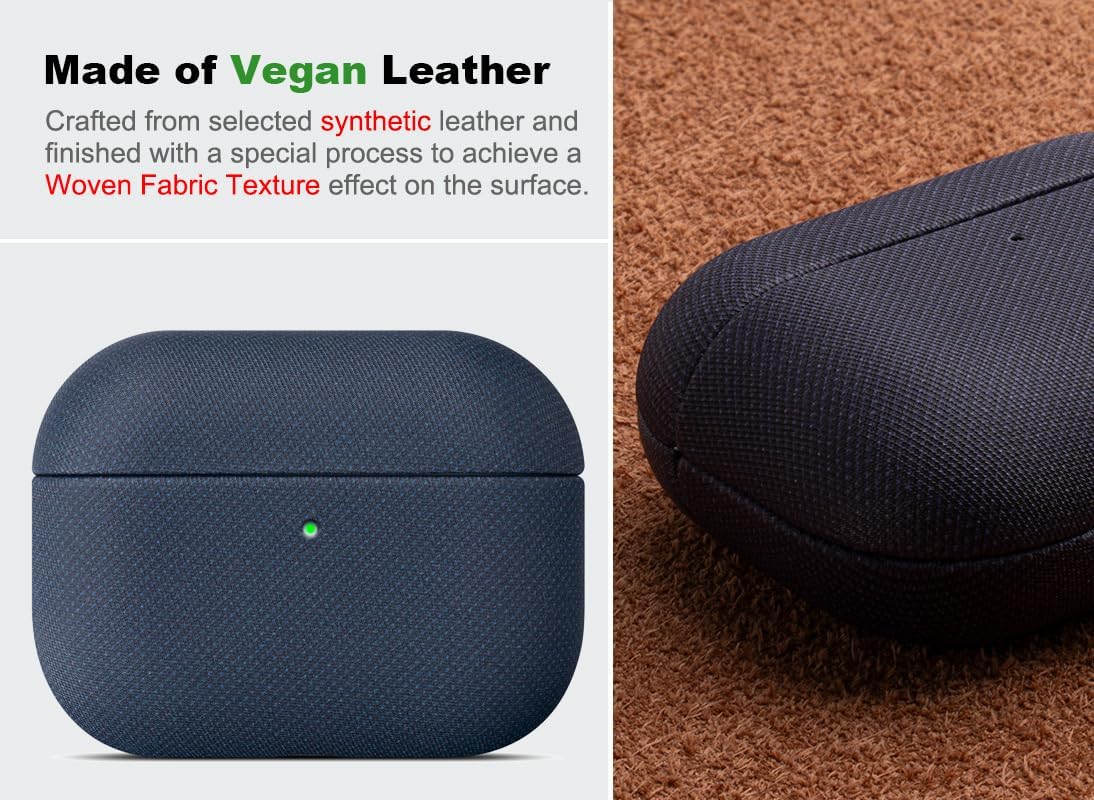 Haobobro Handmade Case - for AirPods Pro 3 Case Cover - Premium Vegan Leather with Woven Fabric Texture, Wireless Charging Compatible, Drop Protective Hard Cover for AirPods Pro 3rd Generation - Blue